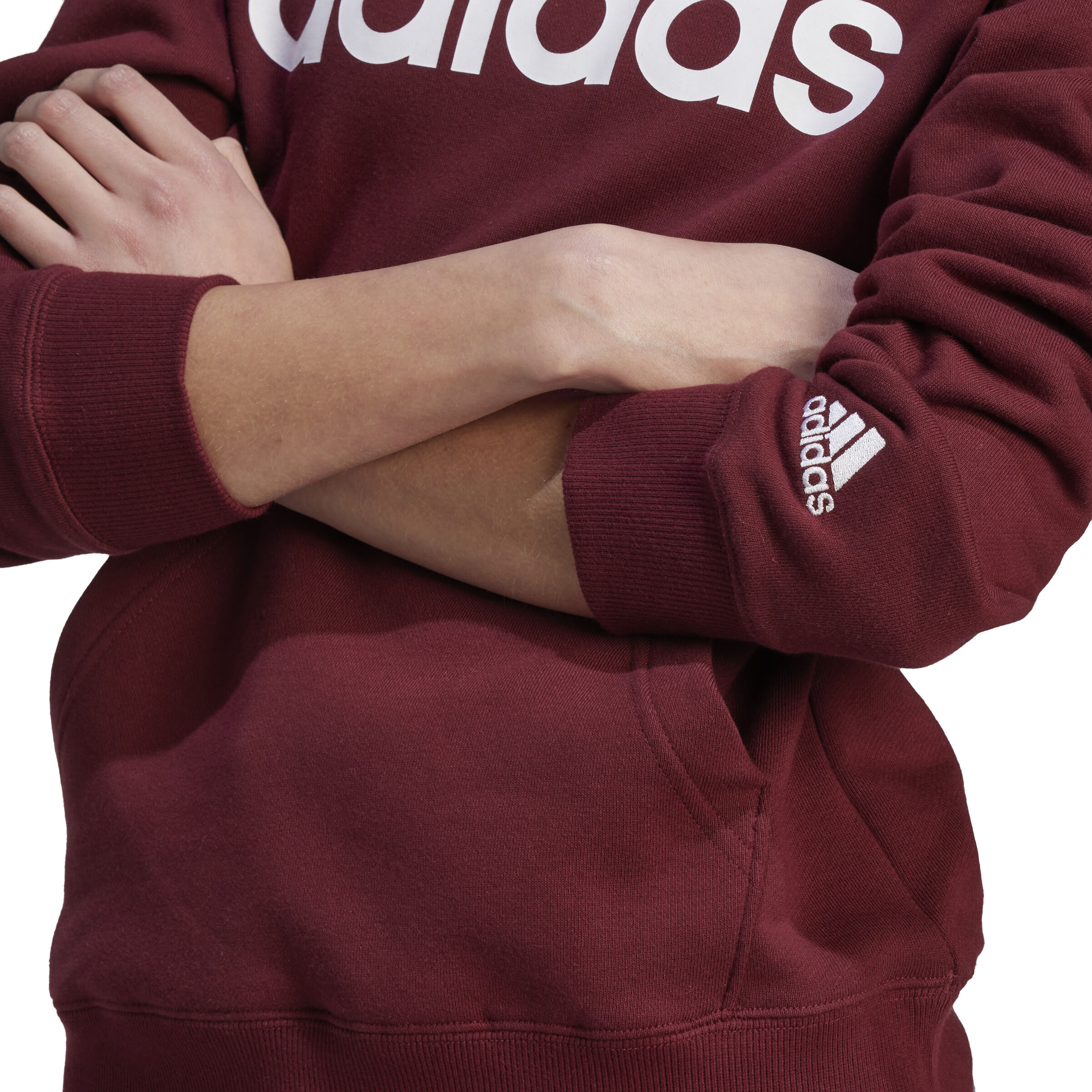 Adidas originals linear cheap fleece crew sweatshirt burgundy