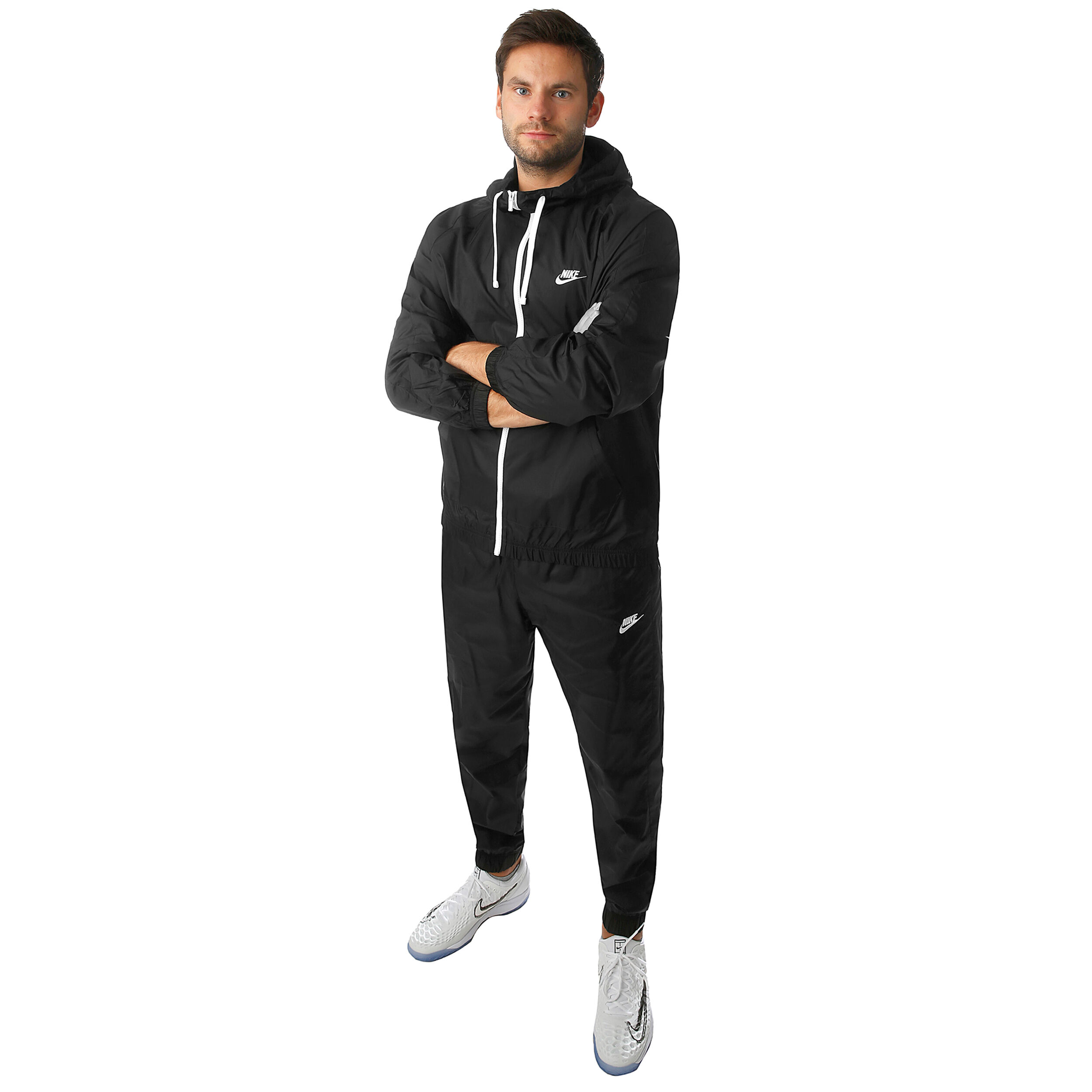 Buy Nike Sportswear Woven Hooded Tracksuit Men Black, White online | Tennis  Point COM