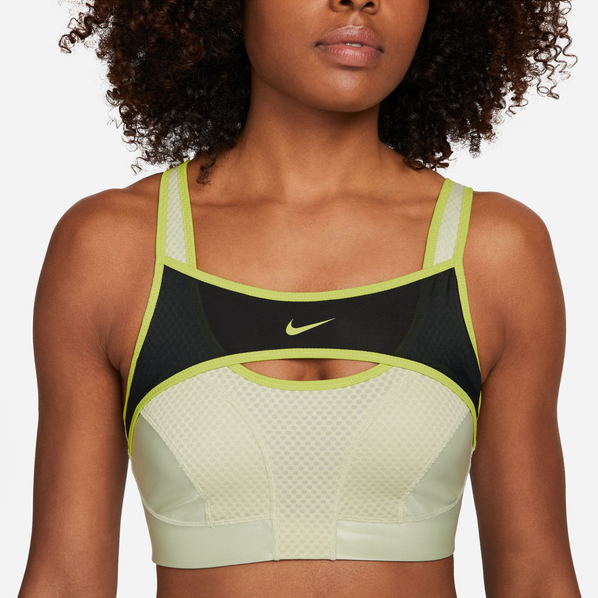 Nike Dri-Fit Swoosh Sports Bra Neon Yellow Size L  Nike pros sports bras,  Green sports bras, High support sports bra