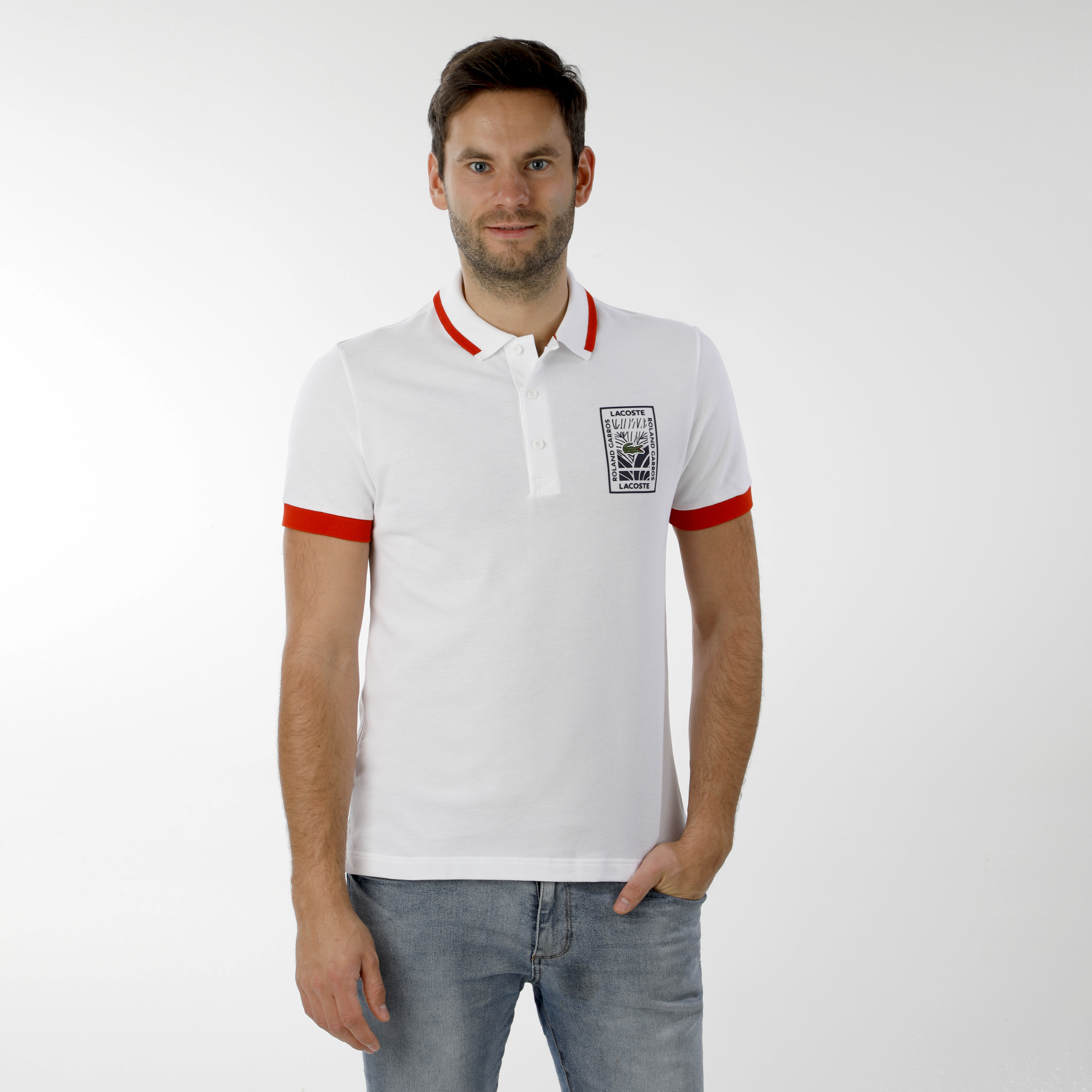Buy Lacoste Roland Garros Lifestyle Polo Men White, Orange