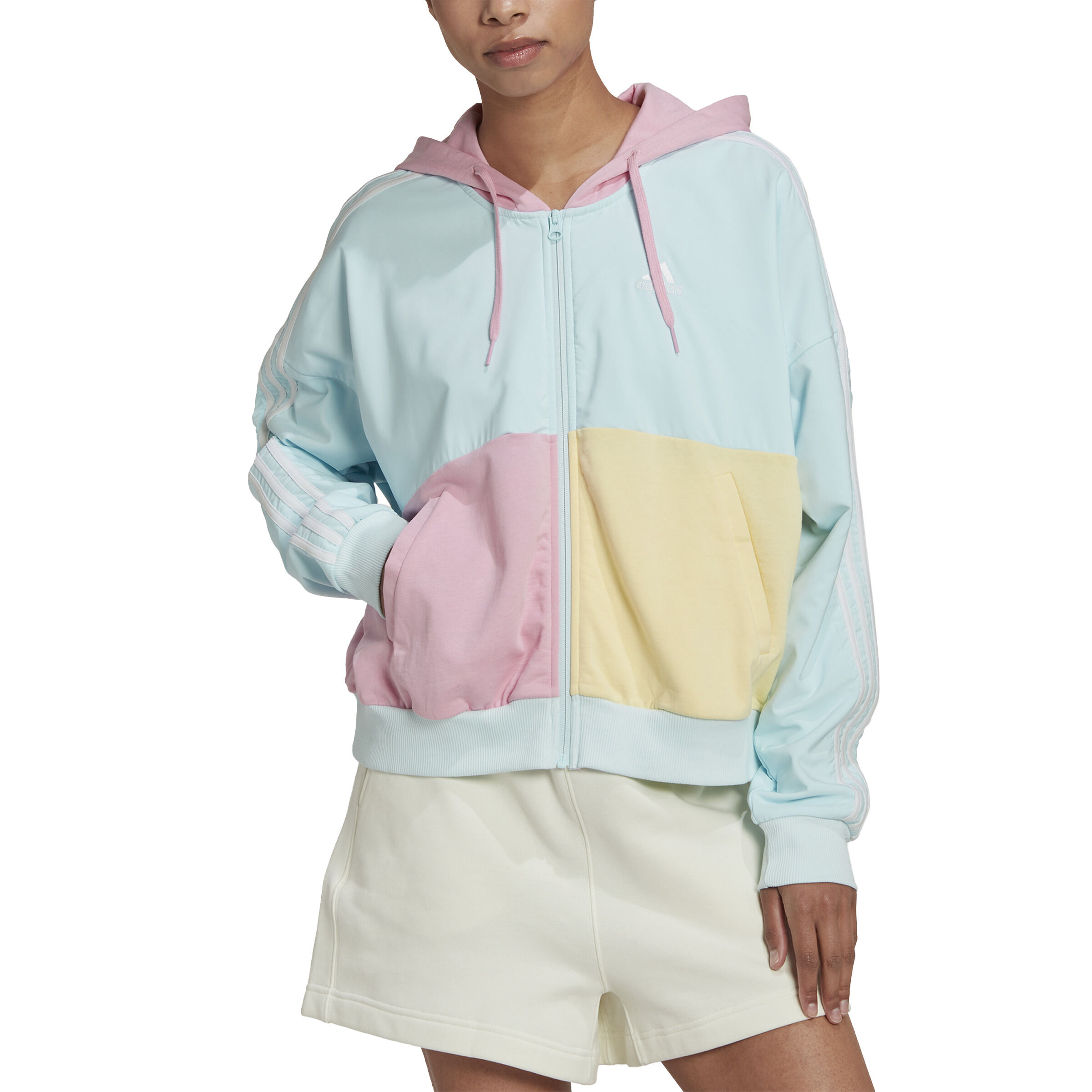 Buy adidas Color Block Bomber Zip Hoodie Women Light Blue