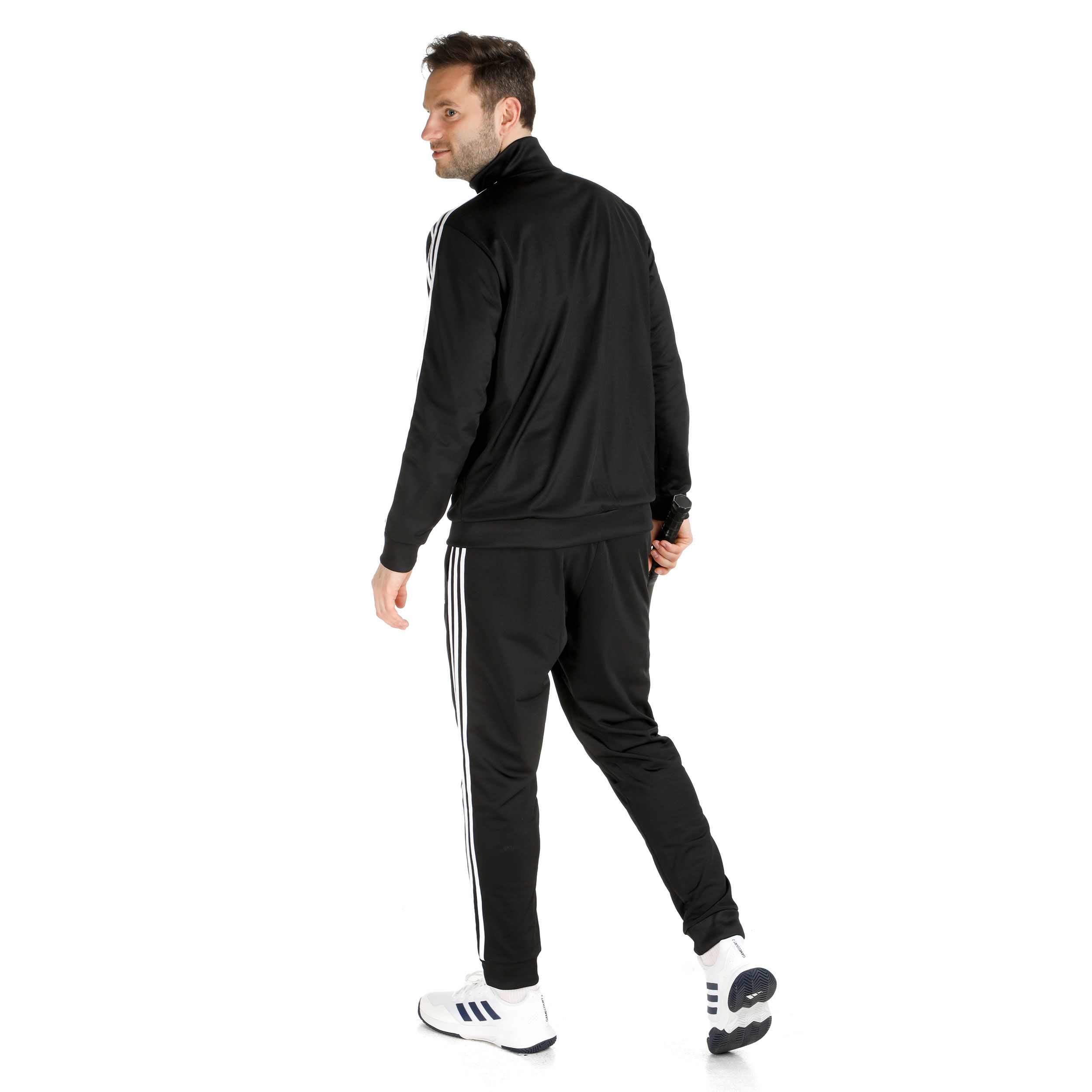 Adidas 3 stripe hot sale basic tracksuit mens