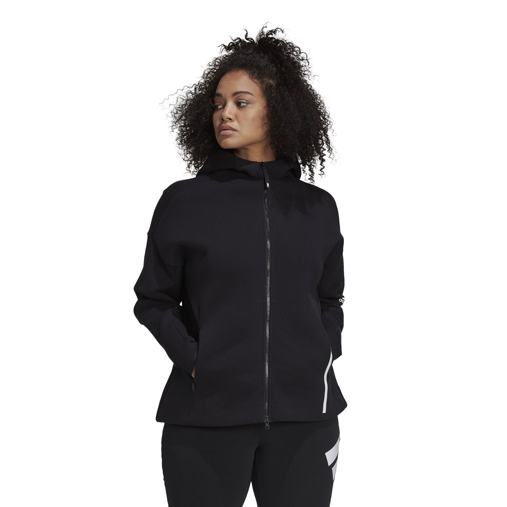Z.N.E. Plus Size Zip Hoodie Women Black White