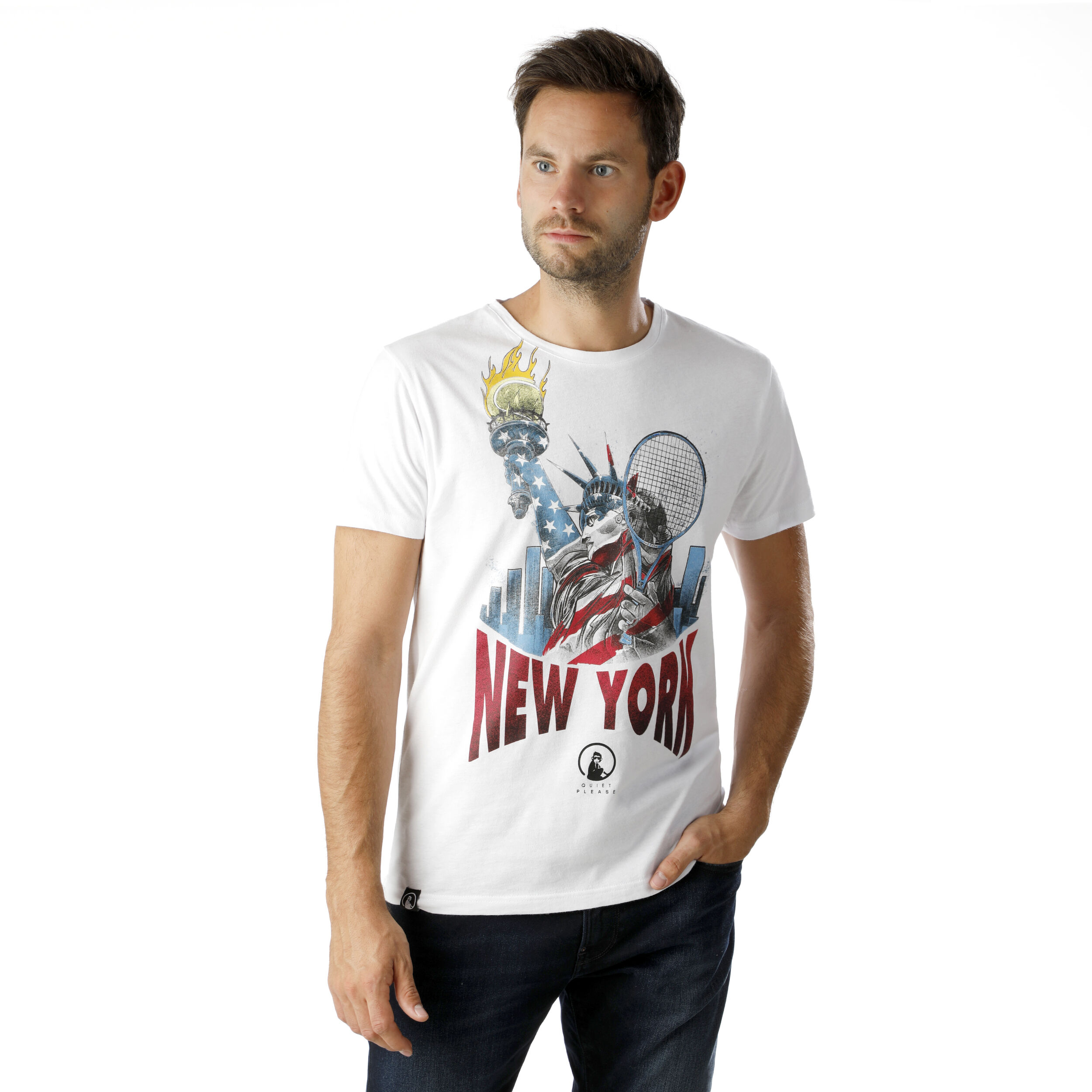 Buy Quiet Please NY Liberty T Shirt Men White Multicoloured