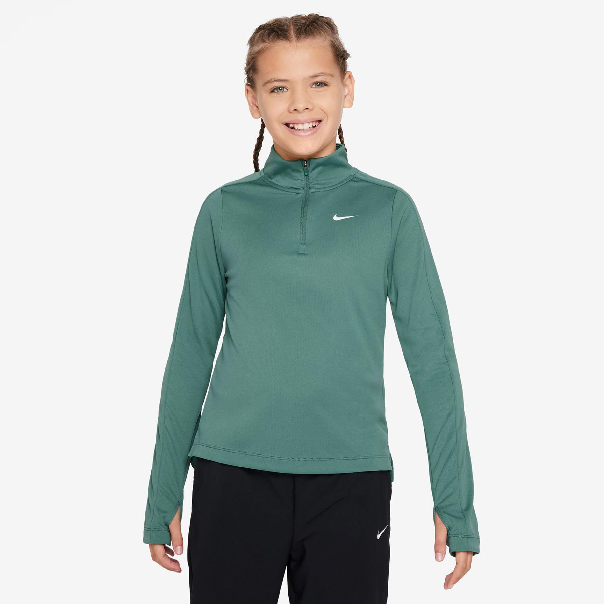Dri Fit Big Kids 1 2 Zip Long Sleeve Girls Dark Green