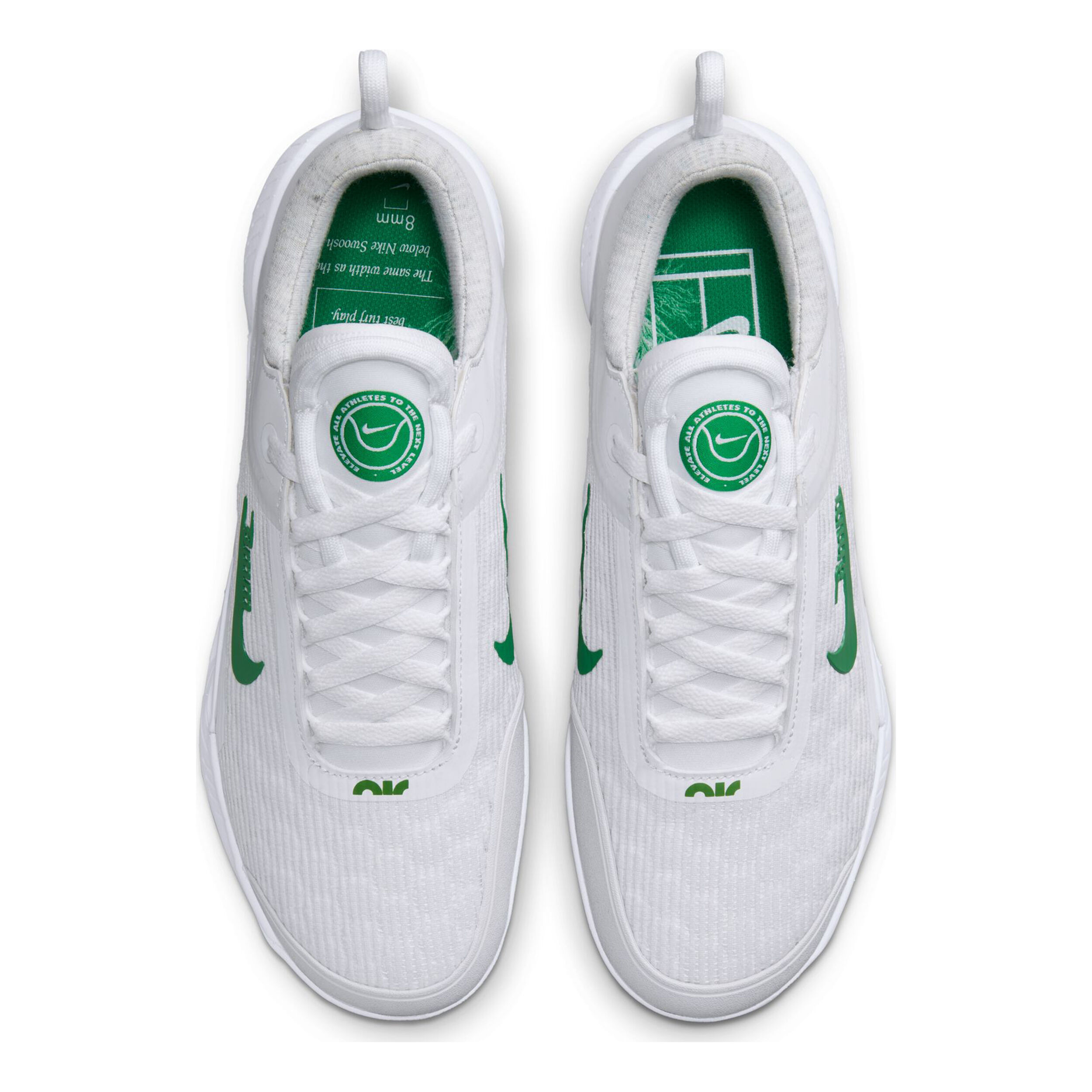 White nike shoes sales with green swoosh