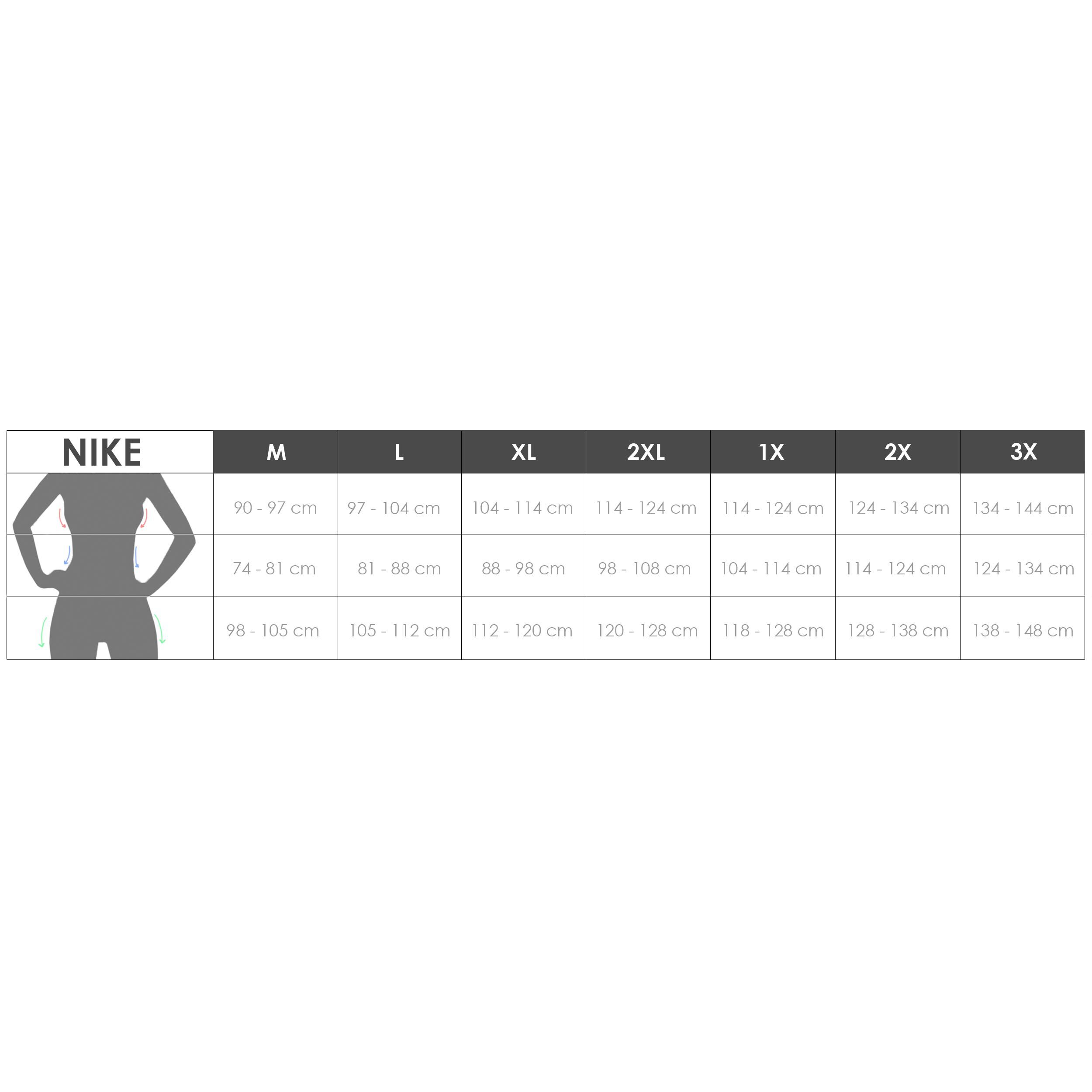 Nike women's online size chart shorts