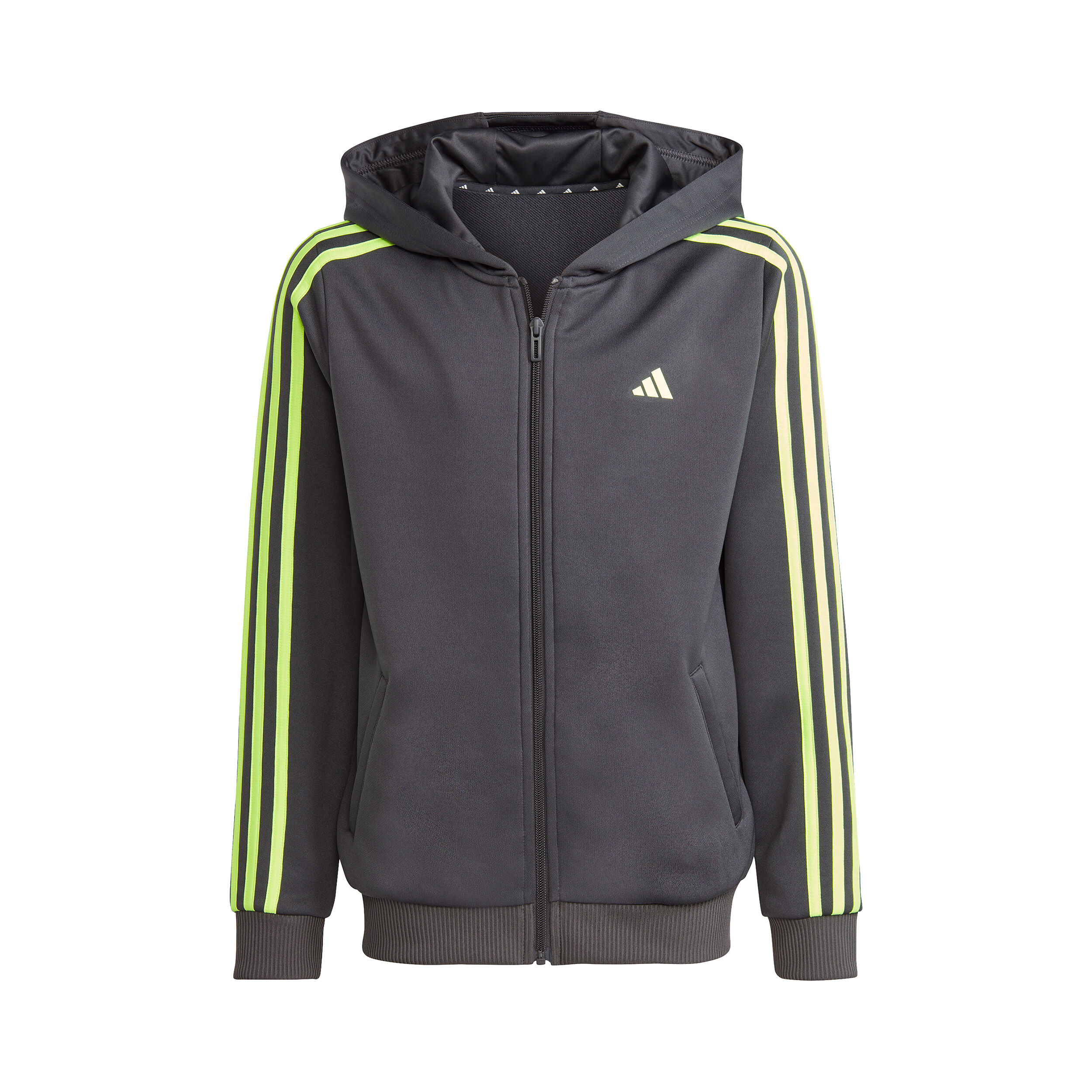 Black adidas hoodie hot sale with green stripes