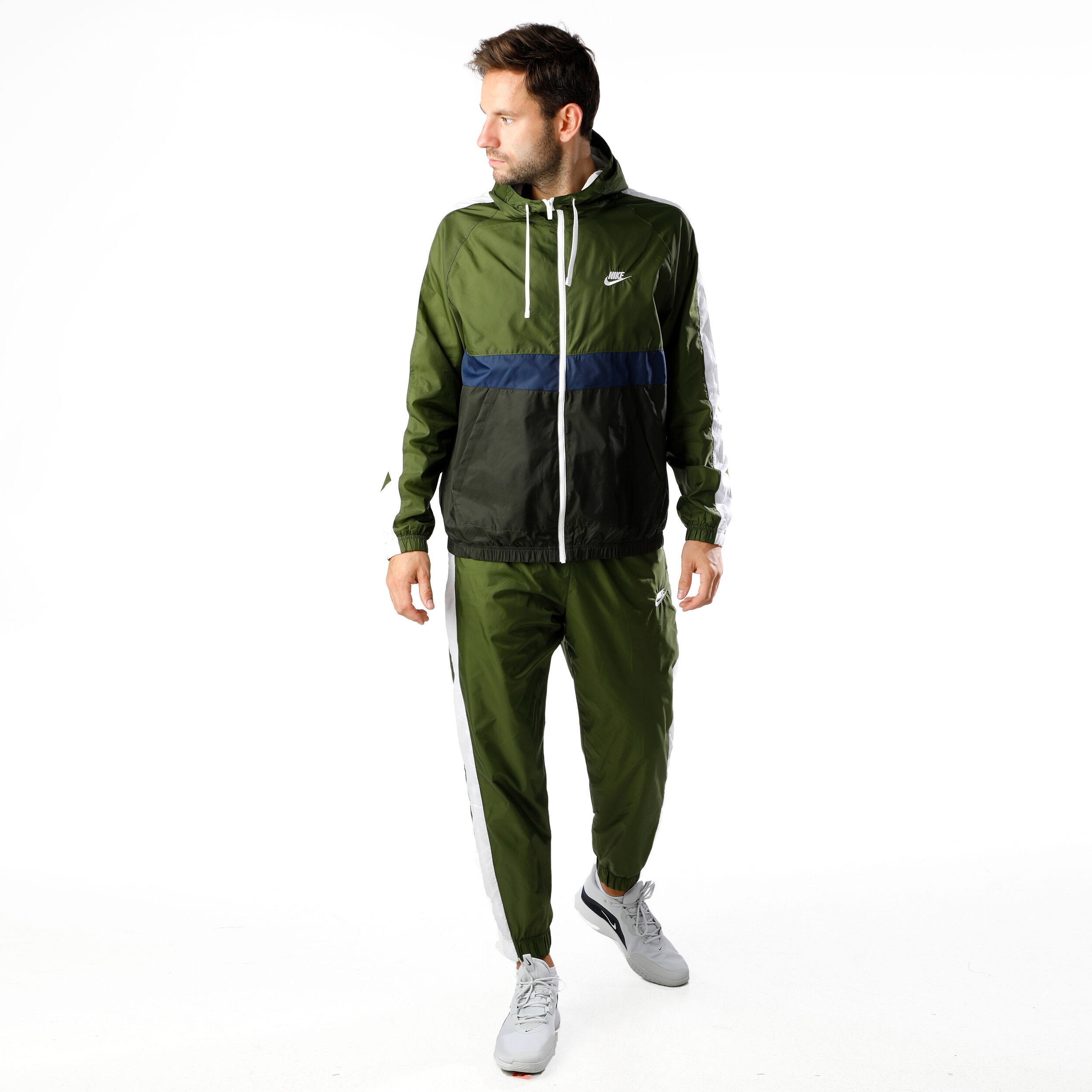 Sportswear Hooded Woven Tracksuit Men Green White