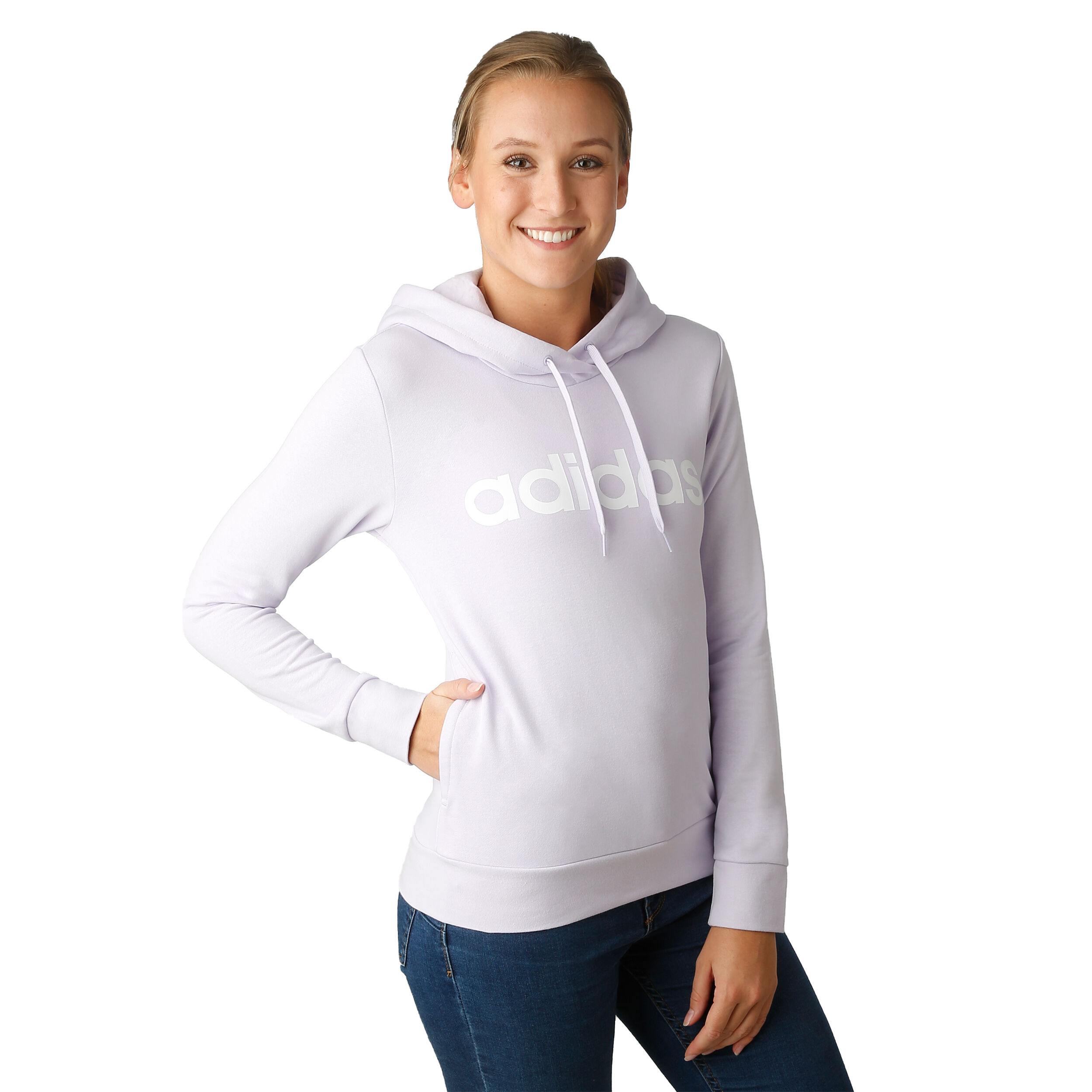 Adidas women's essentials linear sales over head fleece hoodie