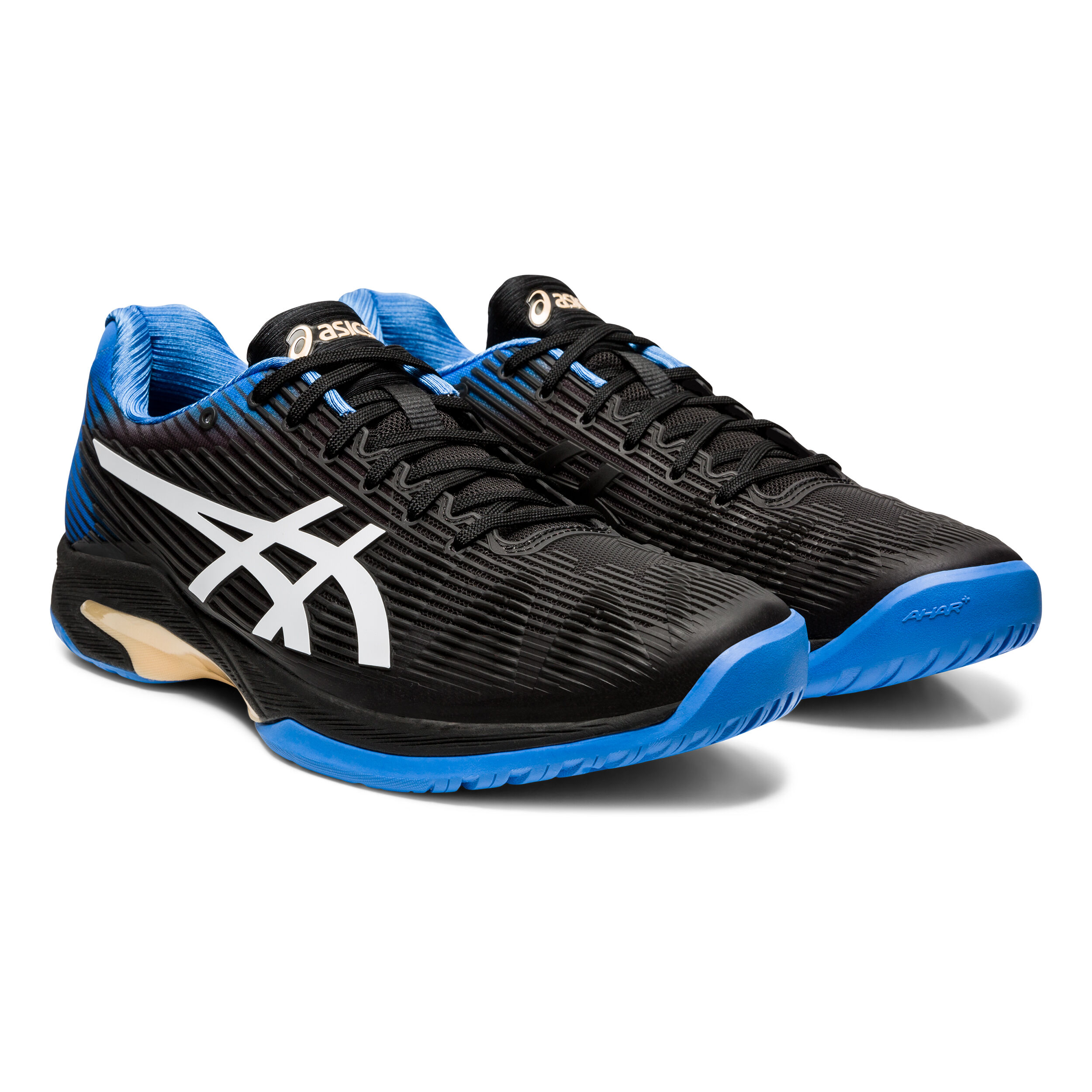 Asics men's solution speed ff hot sale tennis shoes black and illusion blue
