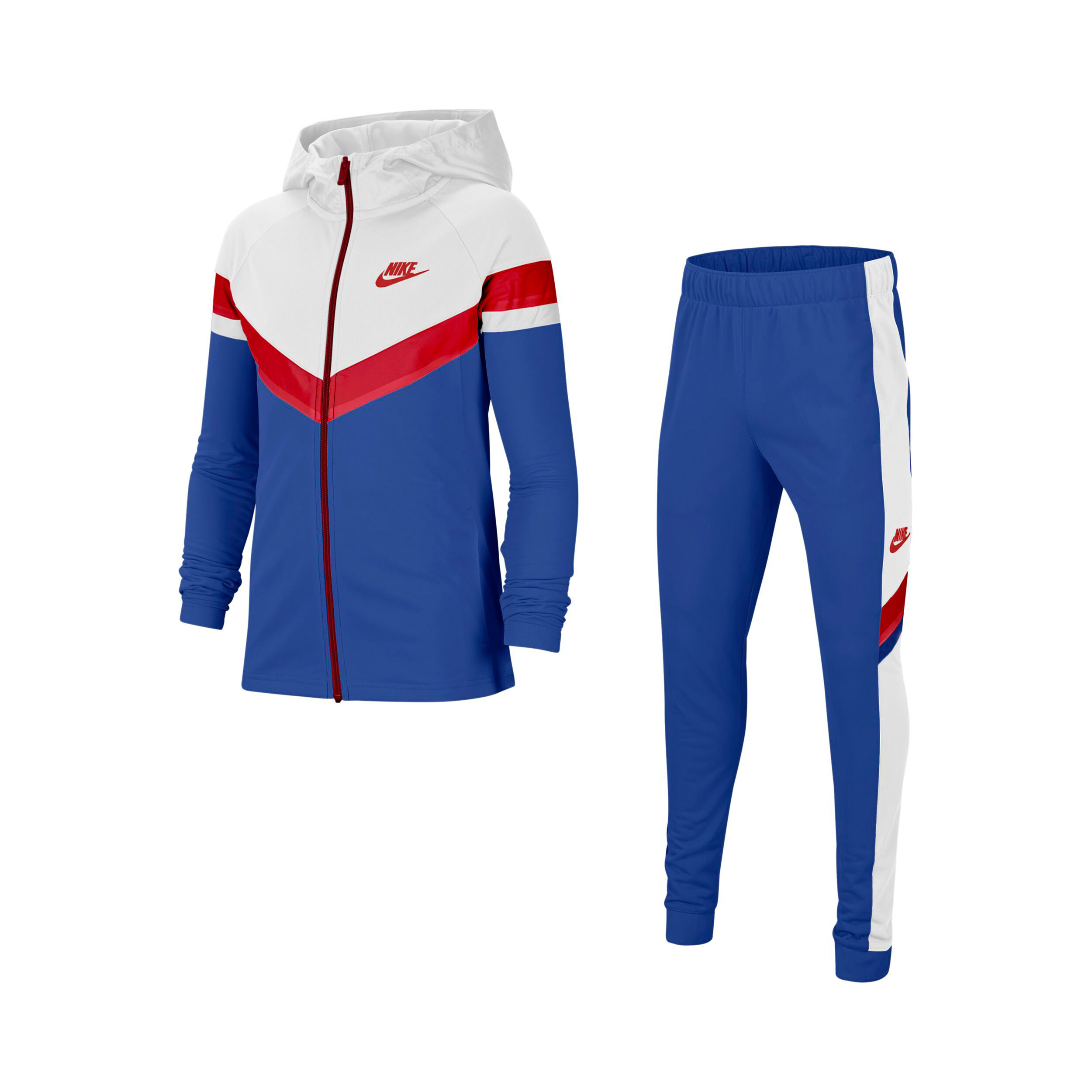 Nike red white hotsell and blue tracksuit