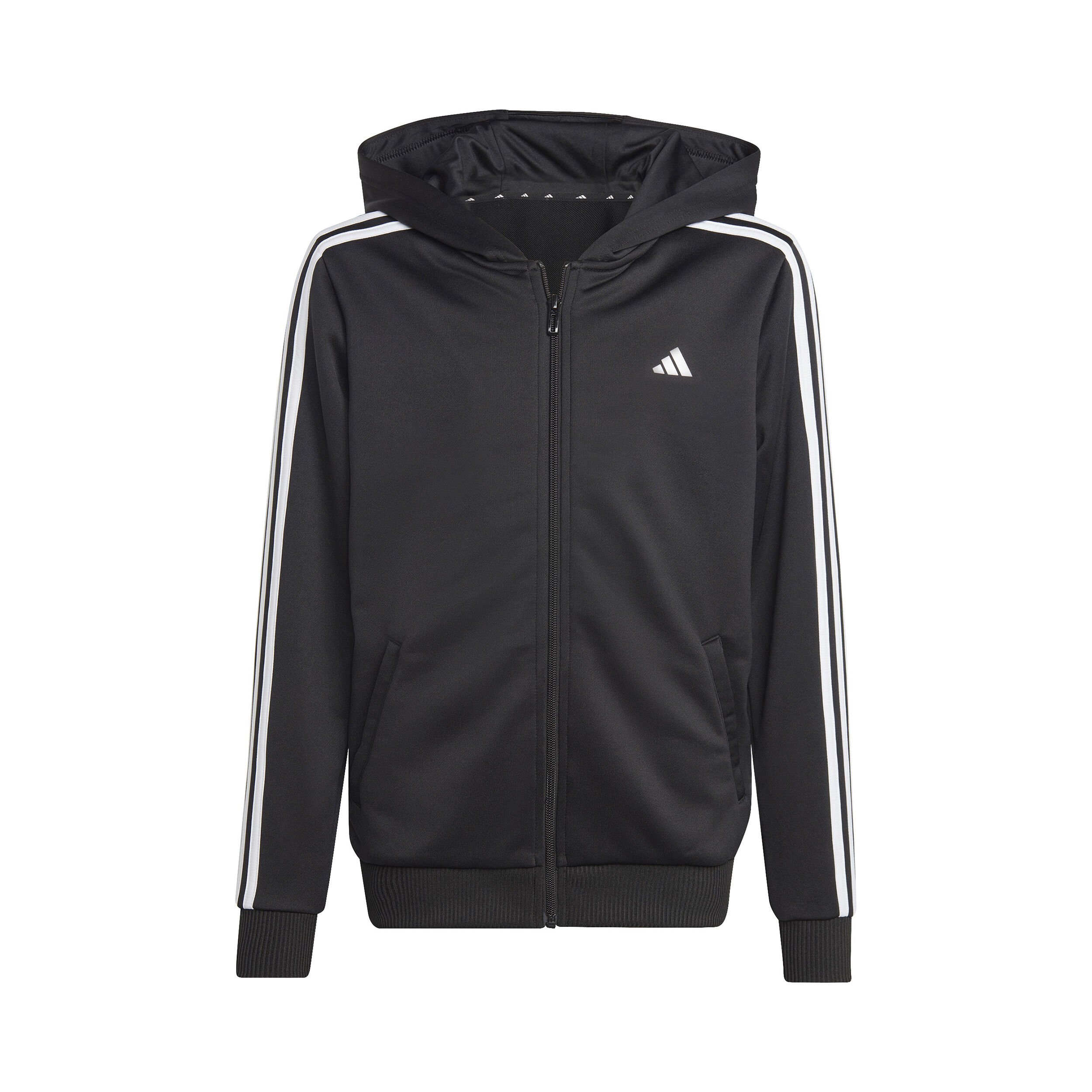 Essentials 3 Stripes Full Zip Hoodie Boys Black White