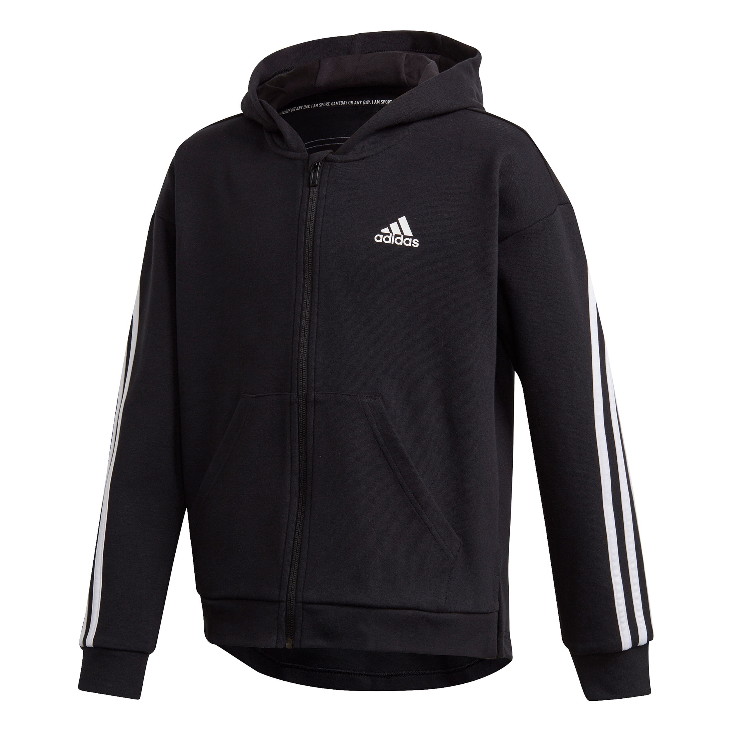 3 Stripes Zip Hoodie Girls Black White