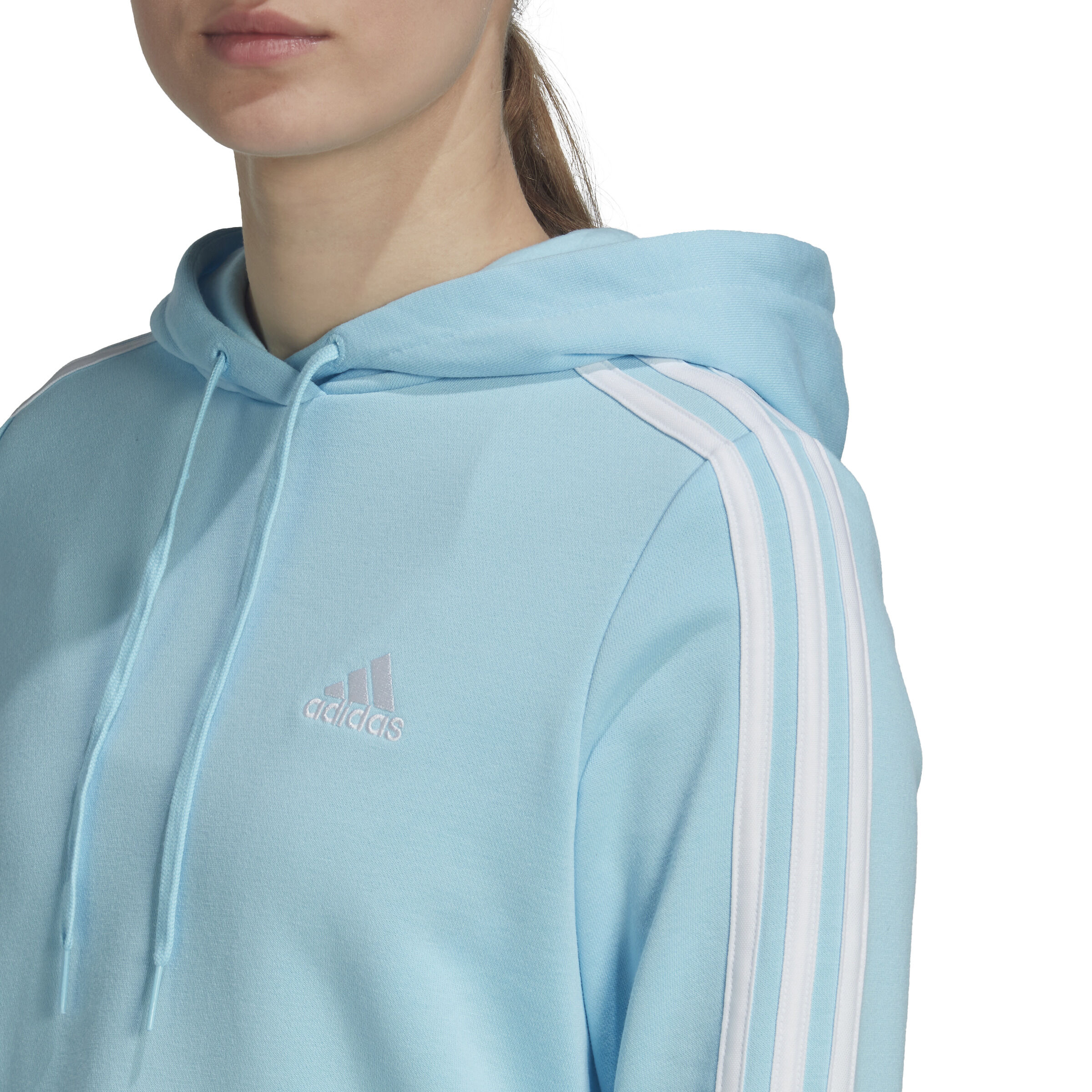 3 Stripes French Terry Cropped Hoody Women Light Blue