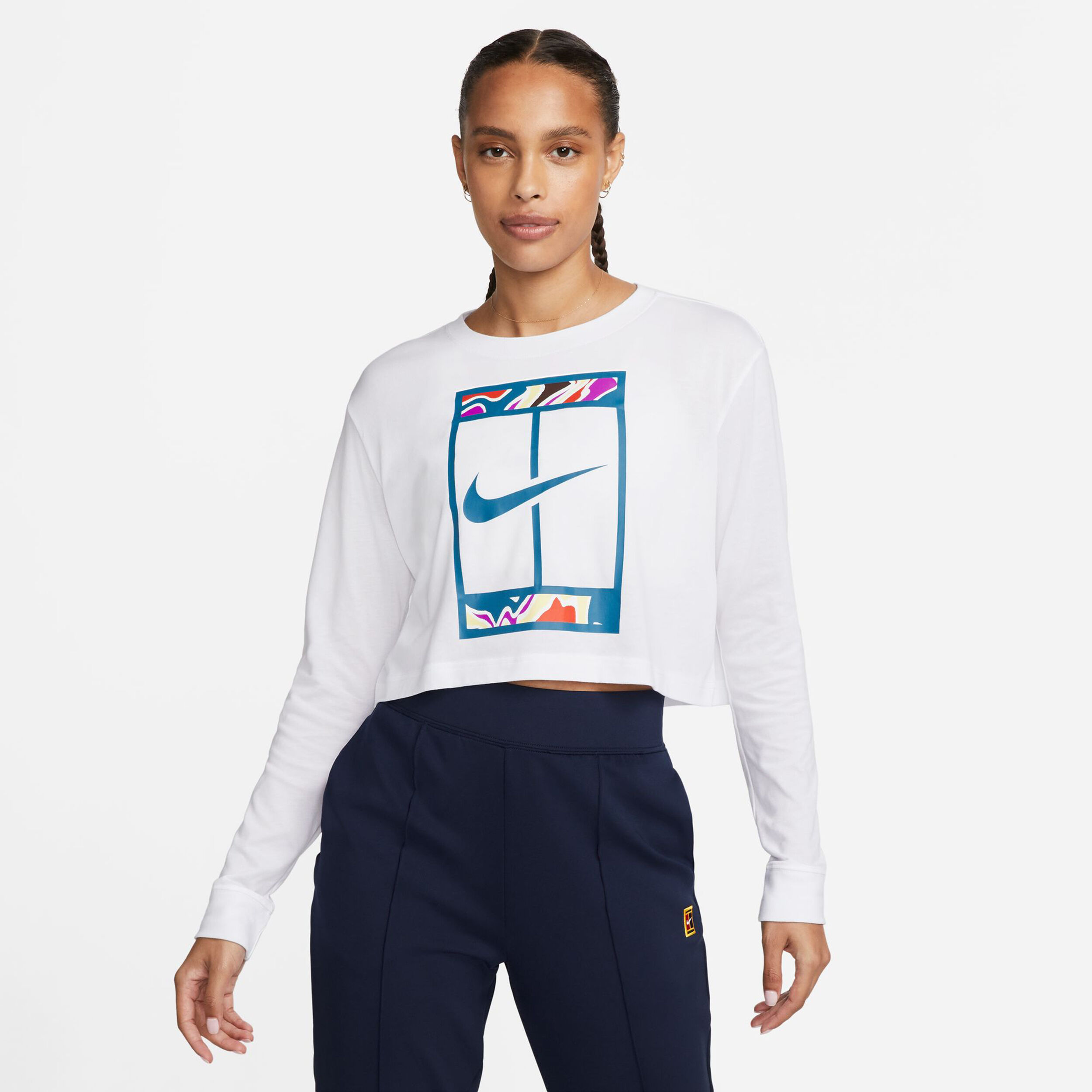 Buy Nike Dri Fit Court Slam Cropped Long Sleeve Women White