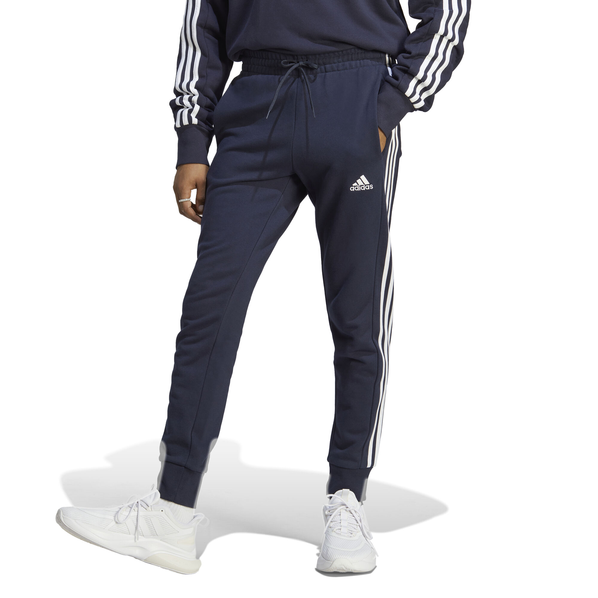 adidas Men's Essentials French Terry Tapered-Cuff 3-Stripes Pants GK8823