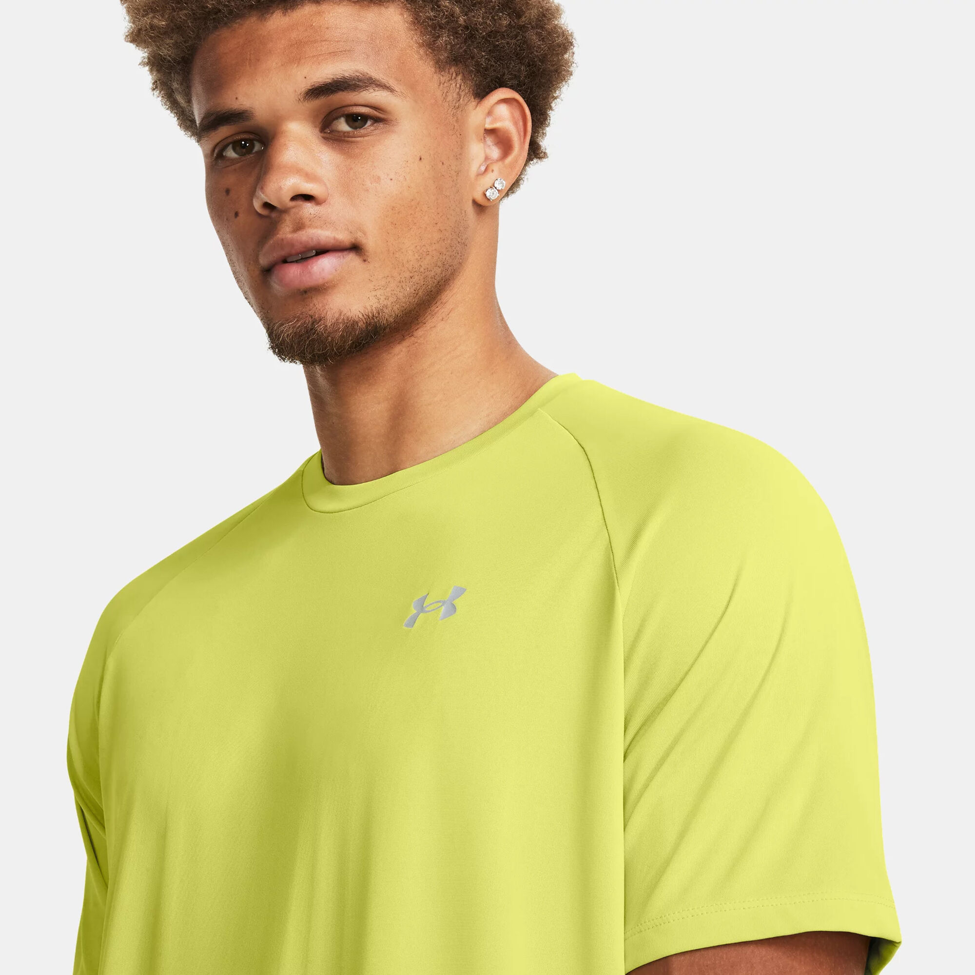 Buy Lime COM Point Armour T-Shirt online Men | Under Tech Tennis Reflective