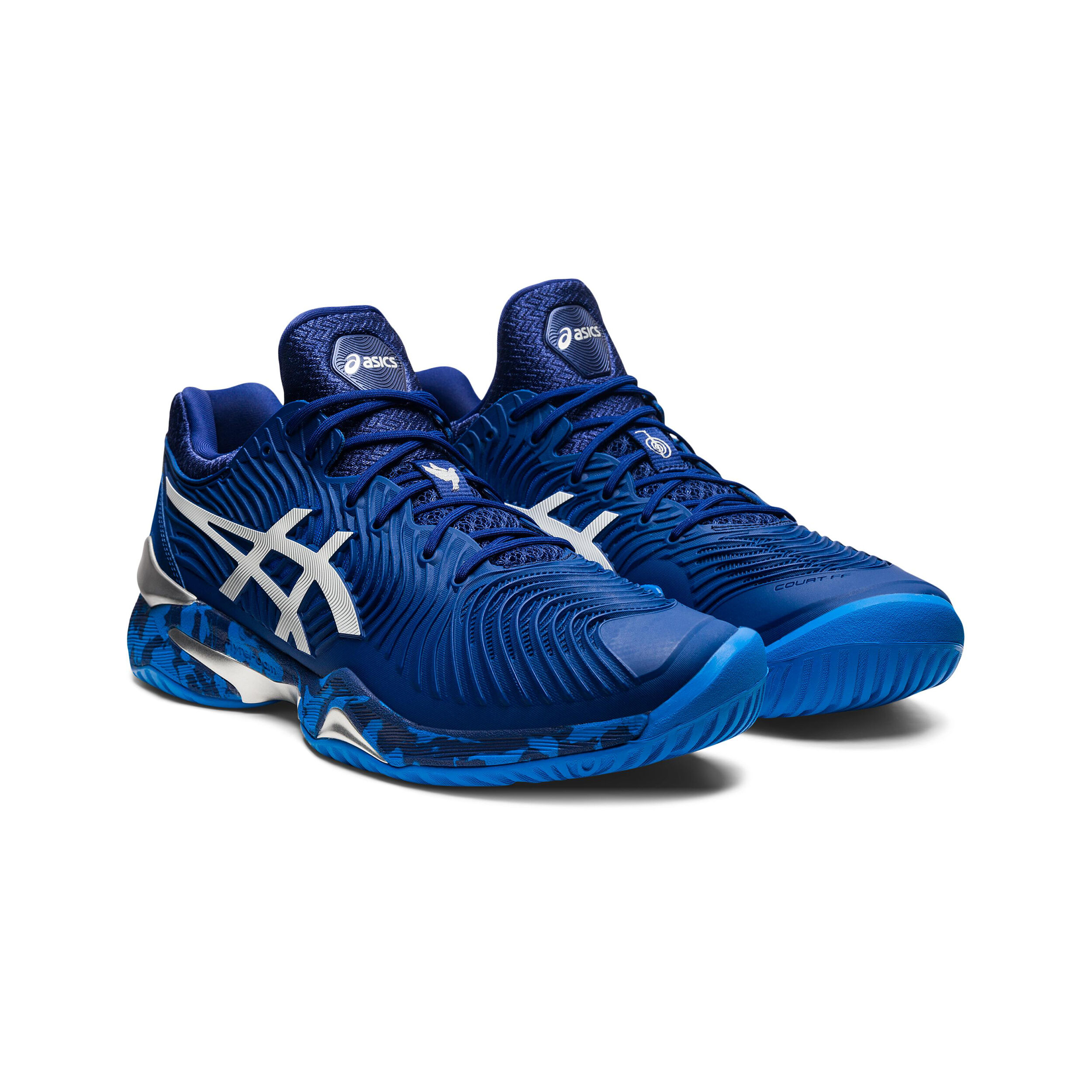 Asics men's court ff novak tennis shoes electric blue and white top