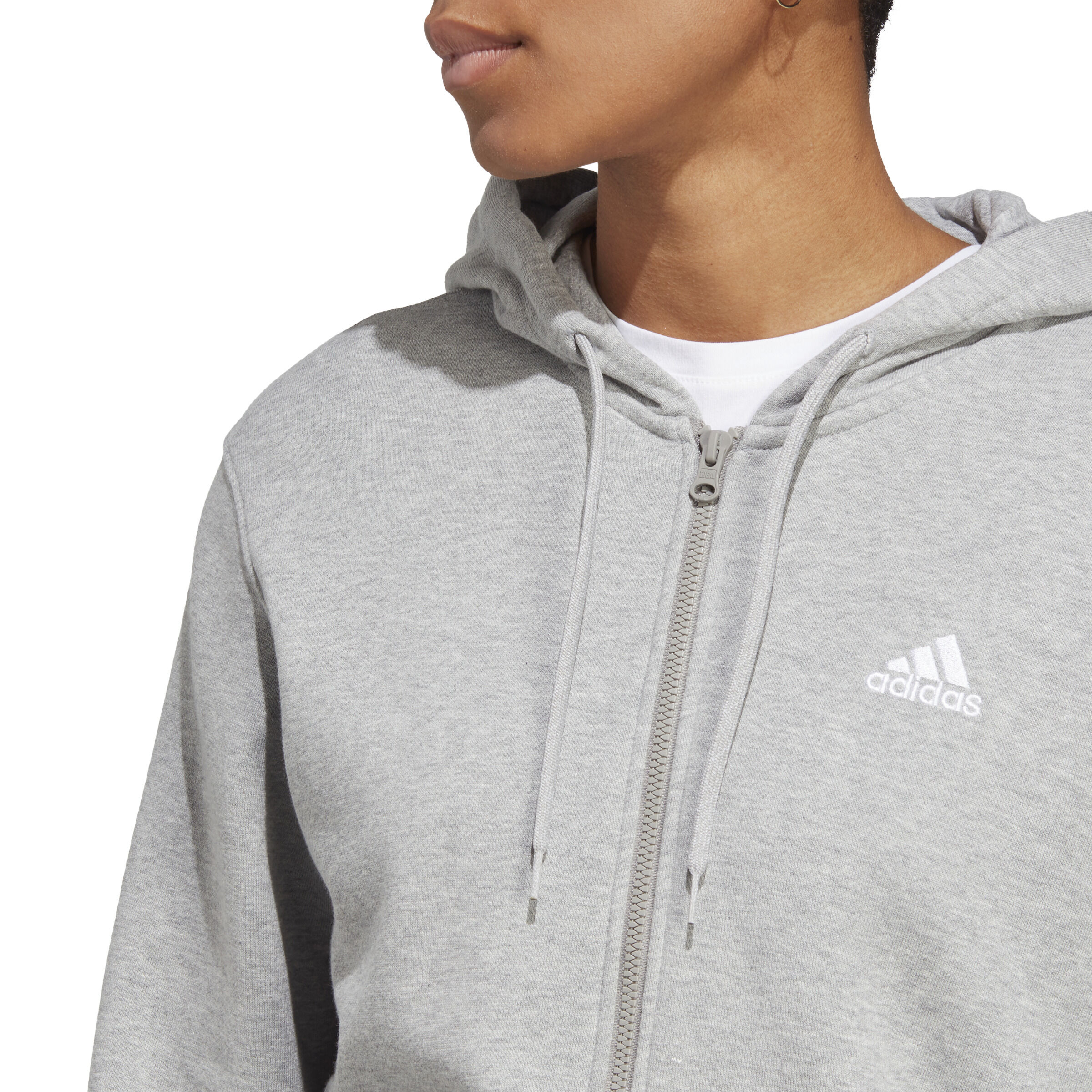 Essentials Linear Full Zip French Terry Zip Hoodie Women Lightgrey White