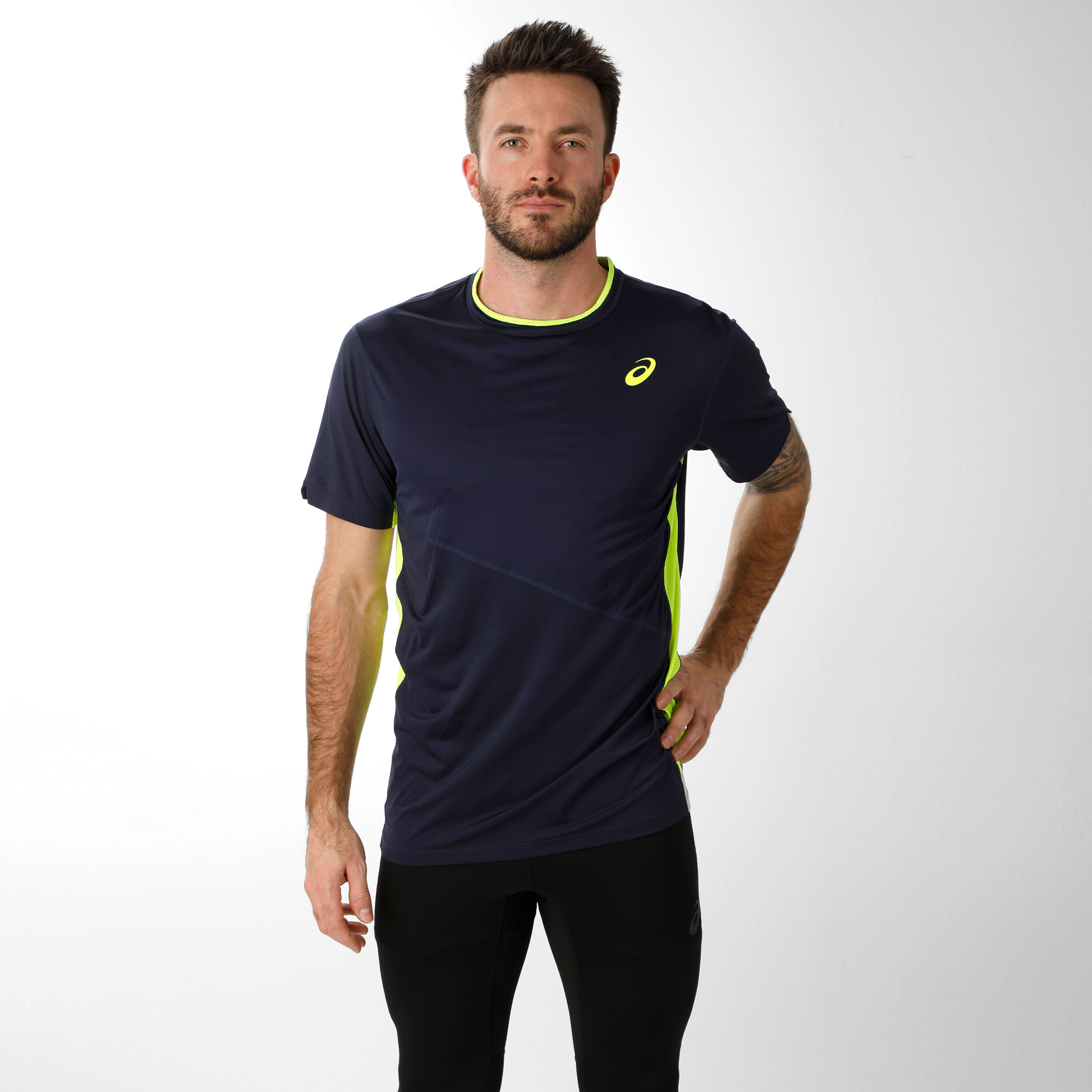 ASICS Club T-Shirt Men Dark Blue, Neon Yellow | Tennis-Point