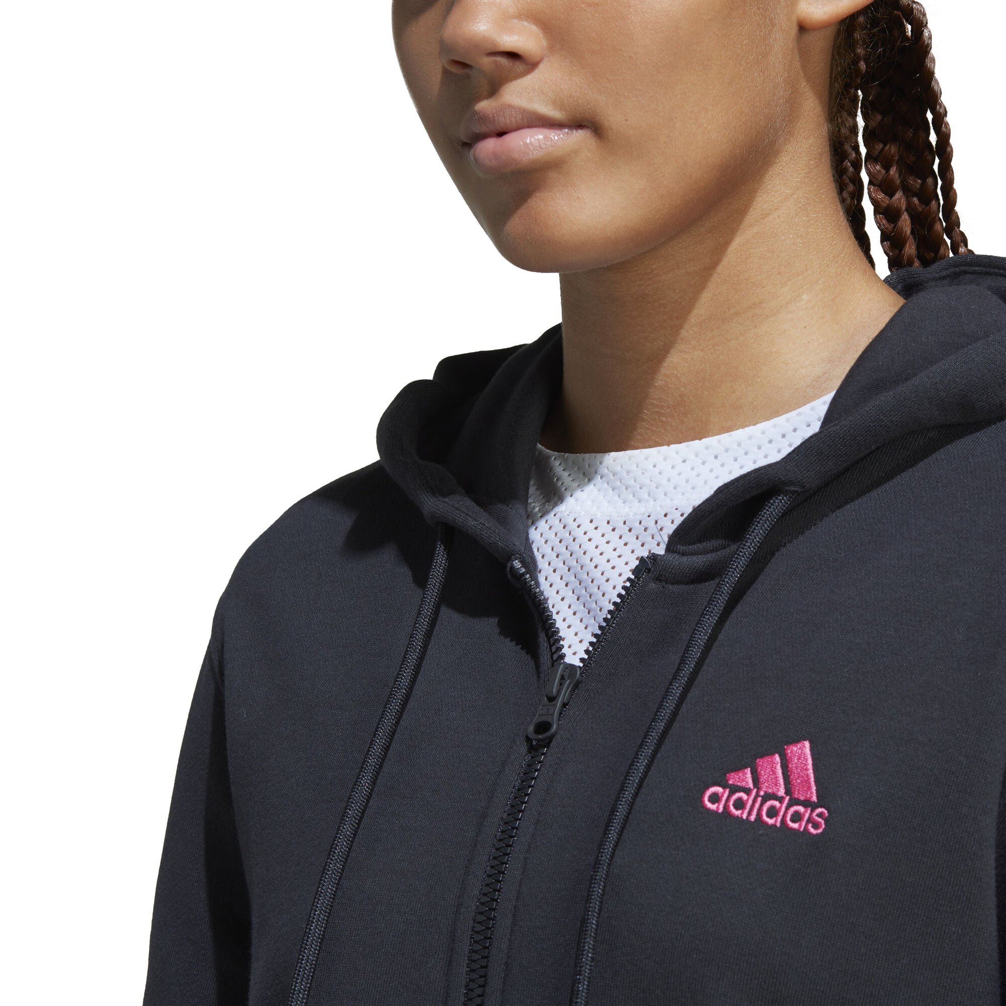 Essentials Linear Full-Zip French Terry Zip Hoodie Women - Black, Pink