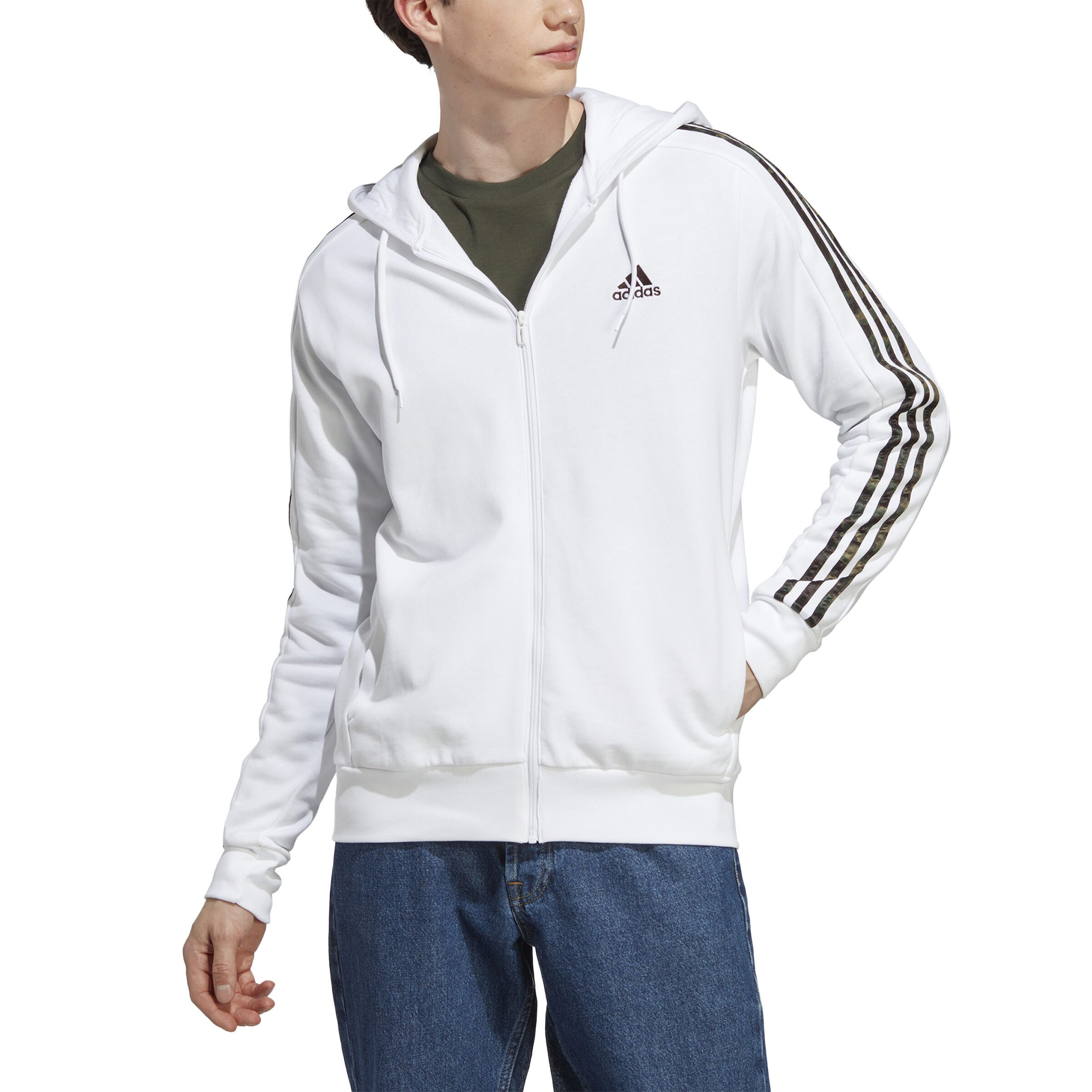 Buy adidas Essentials French Terry 3 Stripes Full Zip Hoodie Men