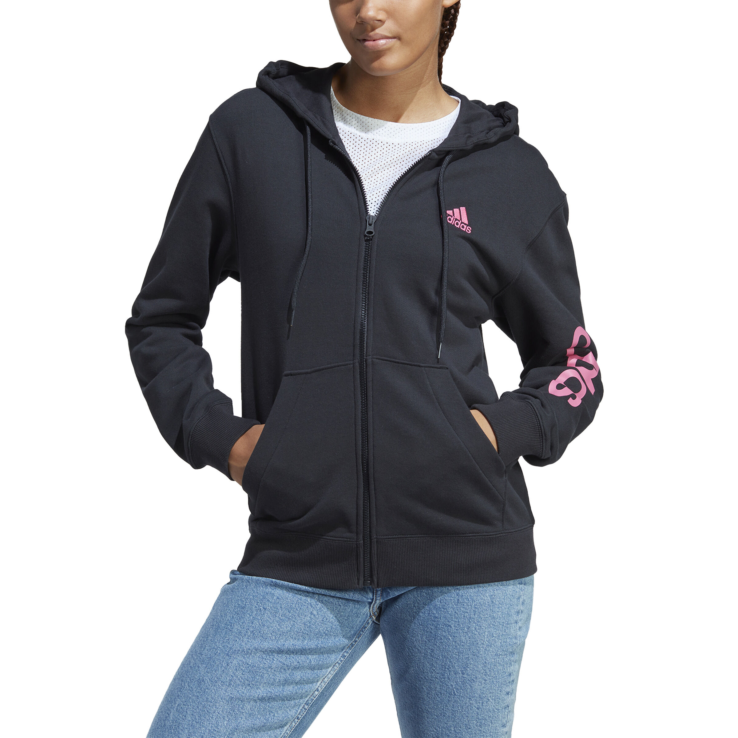 Womens black top adidas zip hoodie