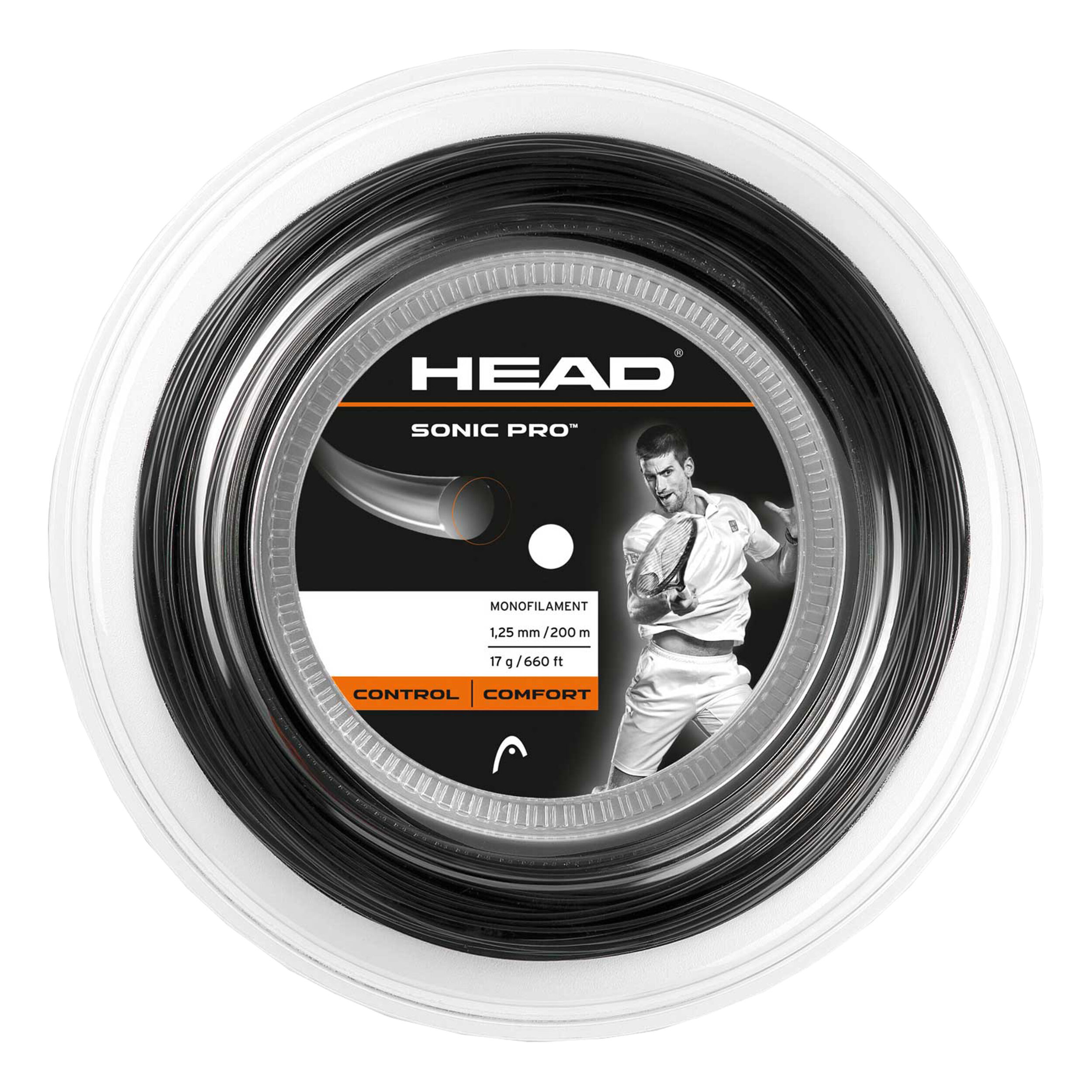 HEAD Sonic Pro 1.25mm 200m 17 Gauges 660ft Tennis String Black Reel Poly String 