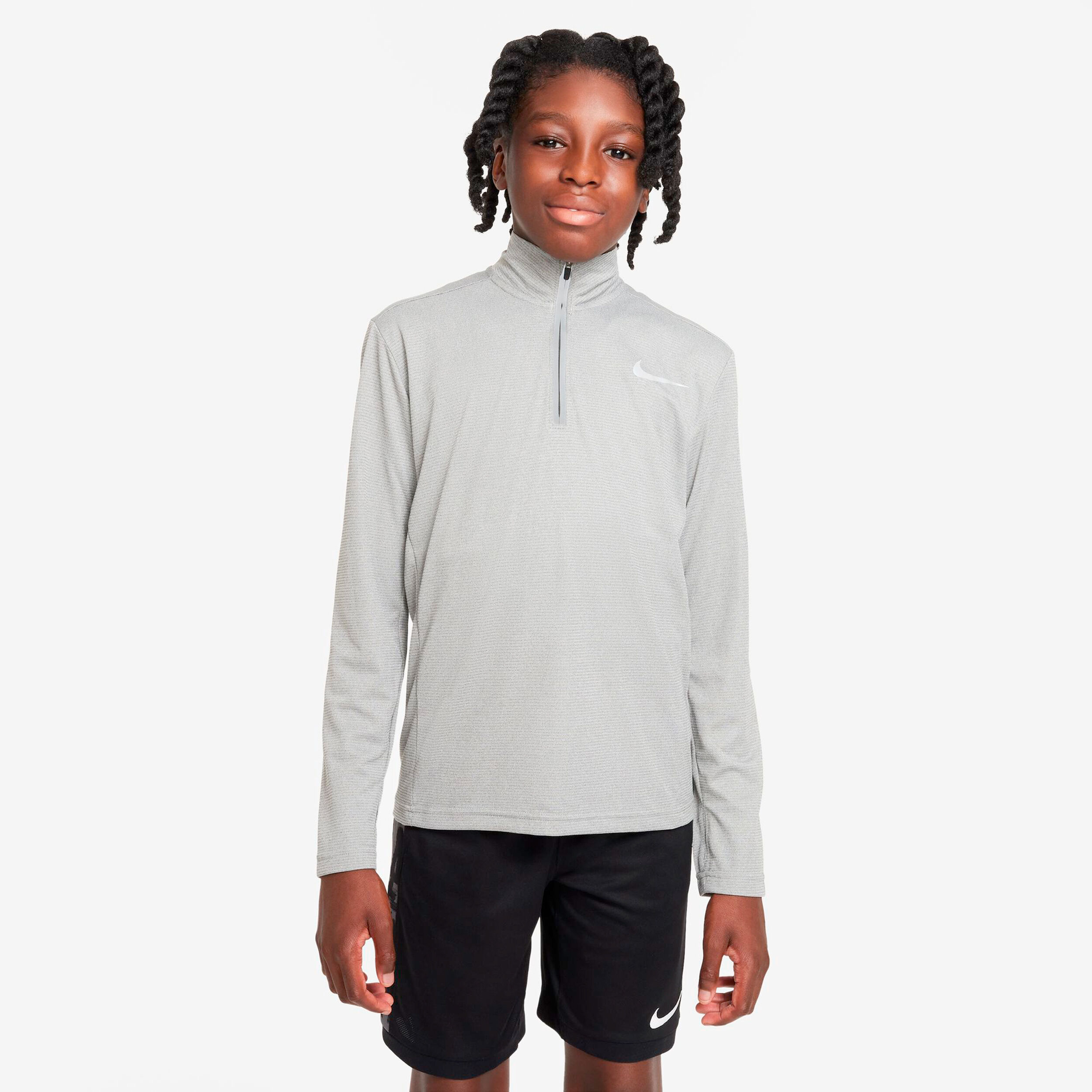 Buy Nike Dri Fit Poly 1 4 Zip Long Sleeve Boys Grey Silver online