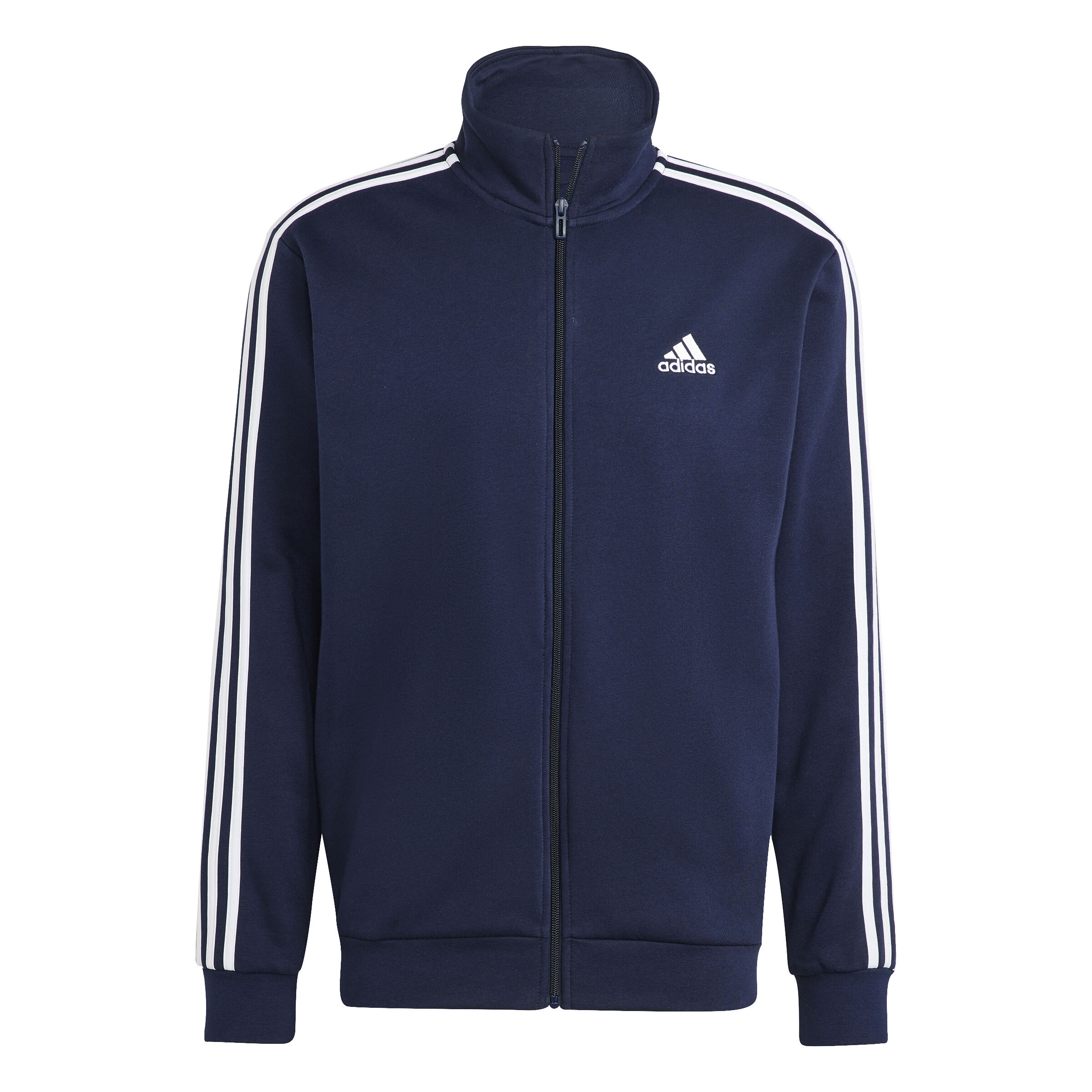 White adidas jacket on sale with blue stripes