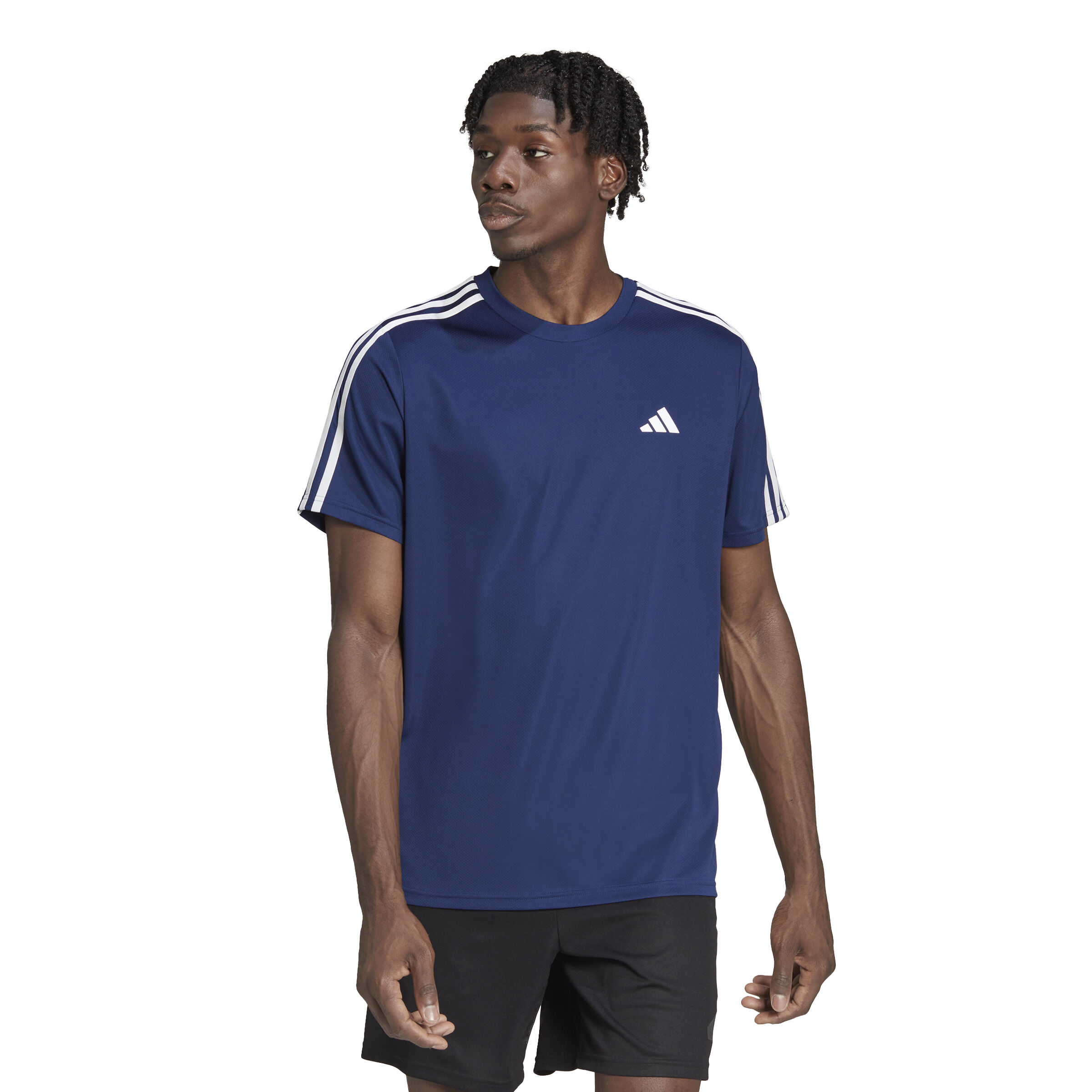 Training Essential Base 3 Stripes T Shirt Men Dark Blue White