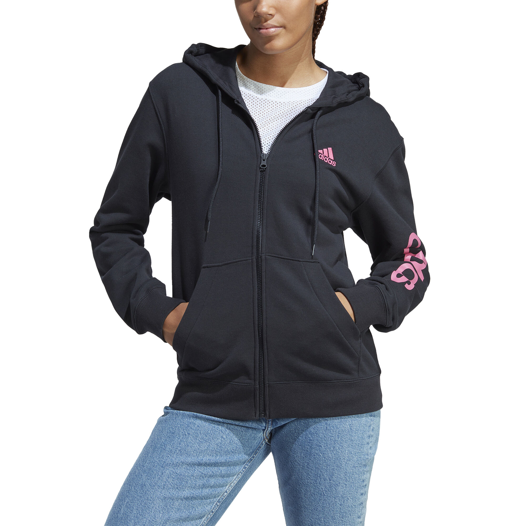 buy adidas Essentials Linear Full-Zip French Terry Zip Hoodie Women -  Black, Pink online | Tennis-Point