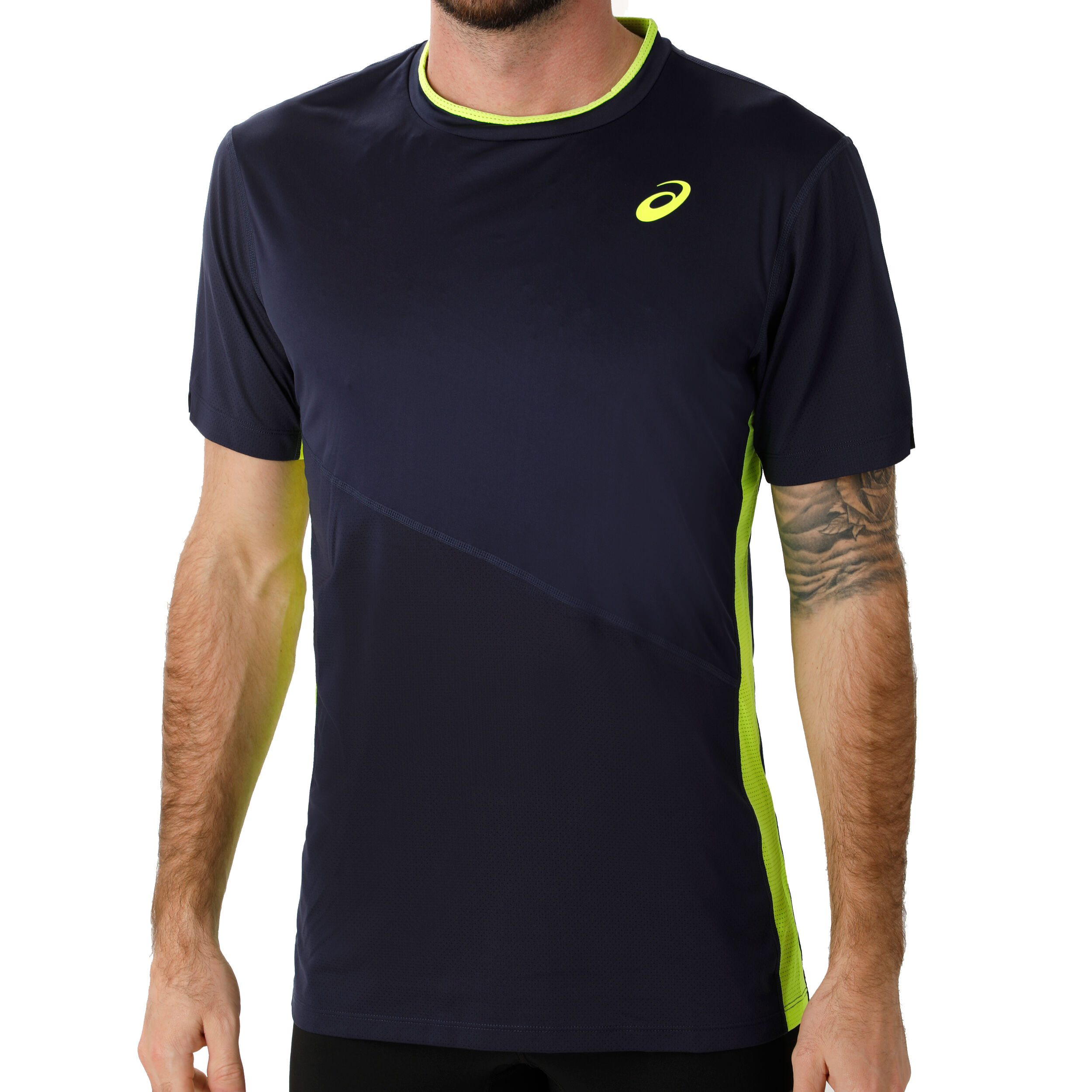 ASICS Club T-Shirt Men Dark Blue, Neon Yellow | Tennis-Point