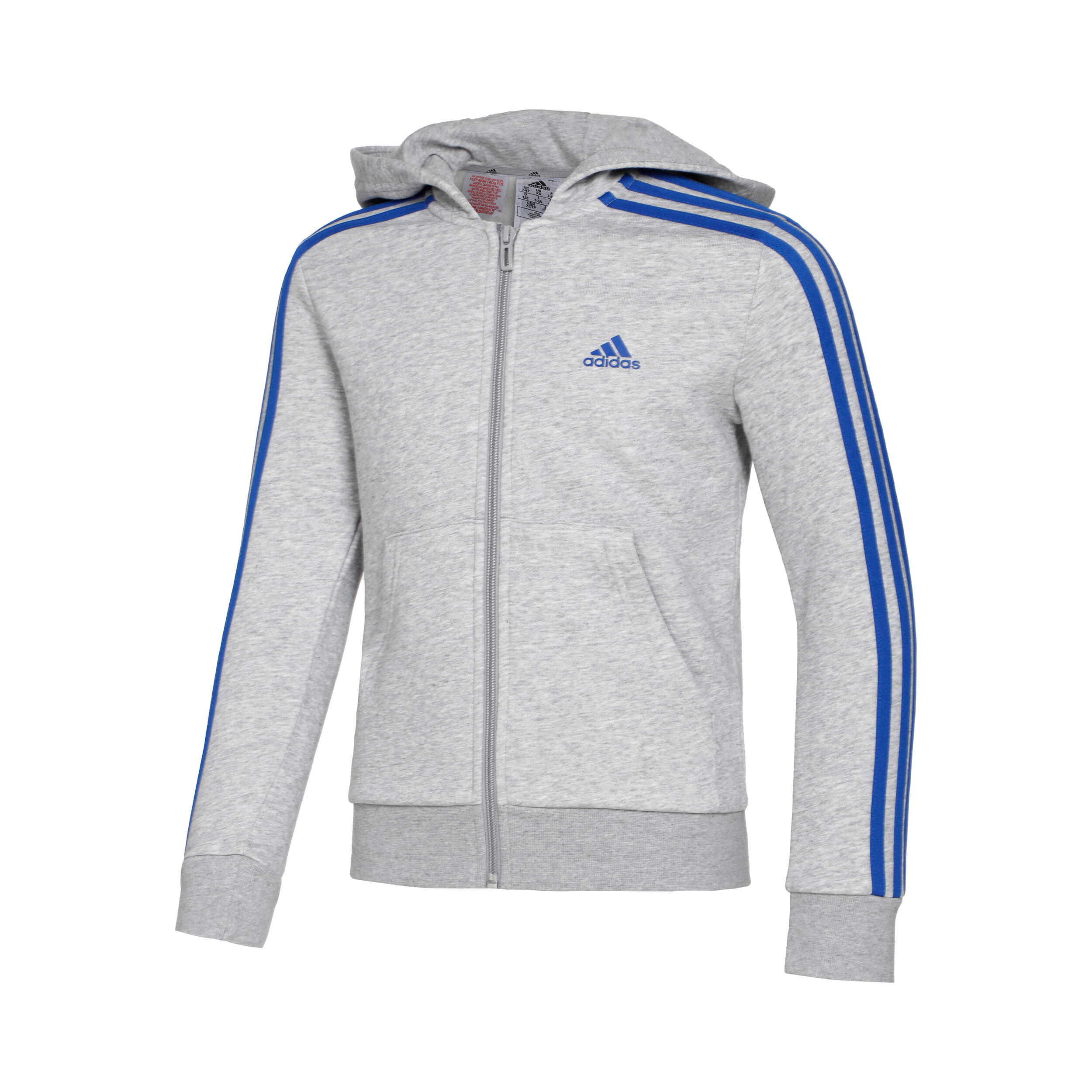 Grey adidas hoodie shop with blue stripes