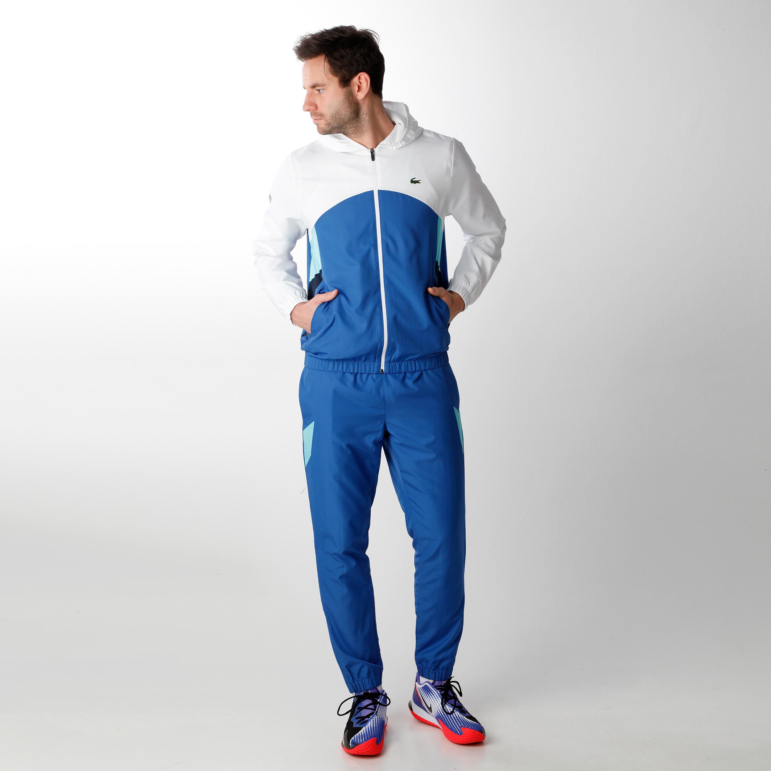 Blue and white cheap lacoste tracksuit