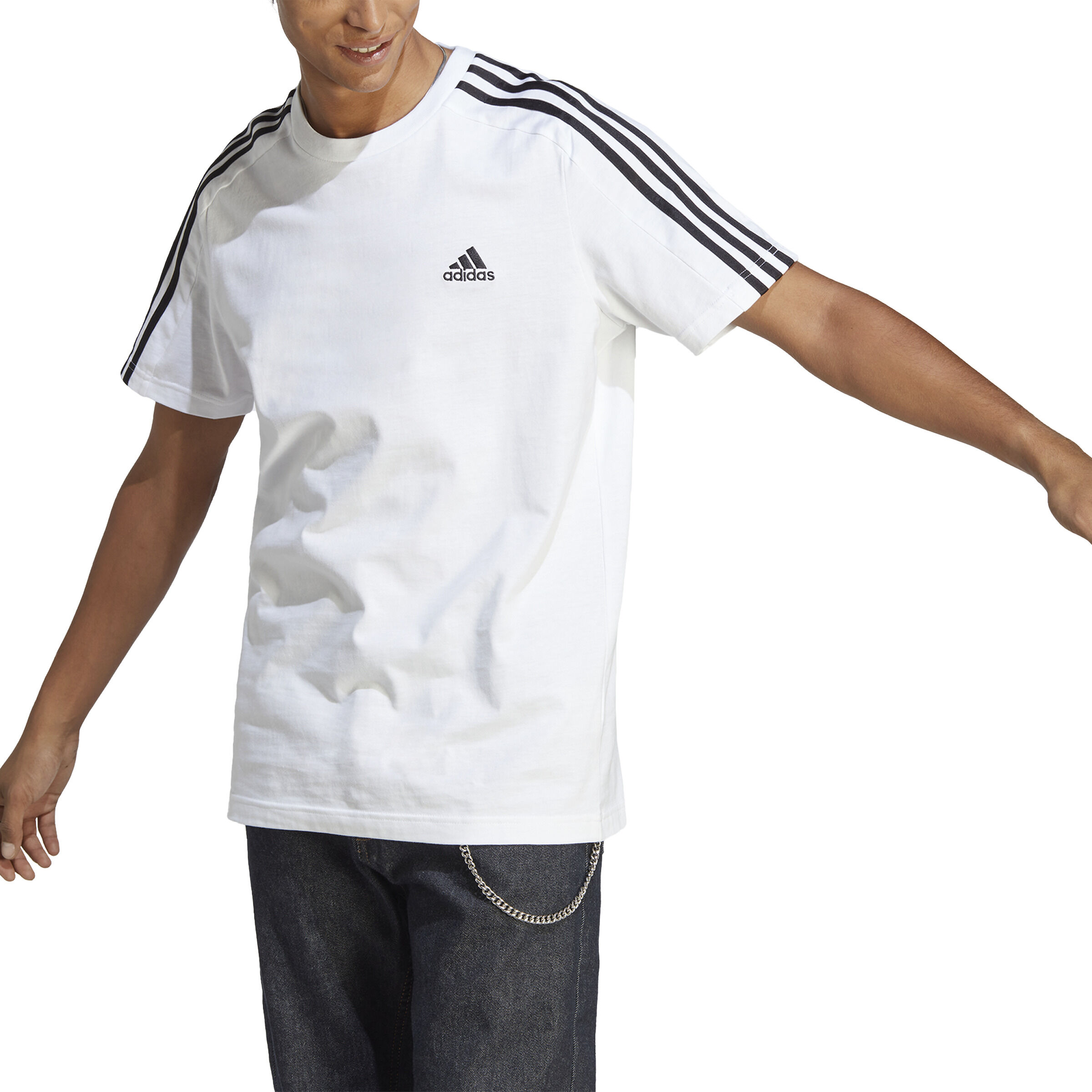 White adidas shirt with black stripes top
