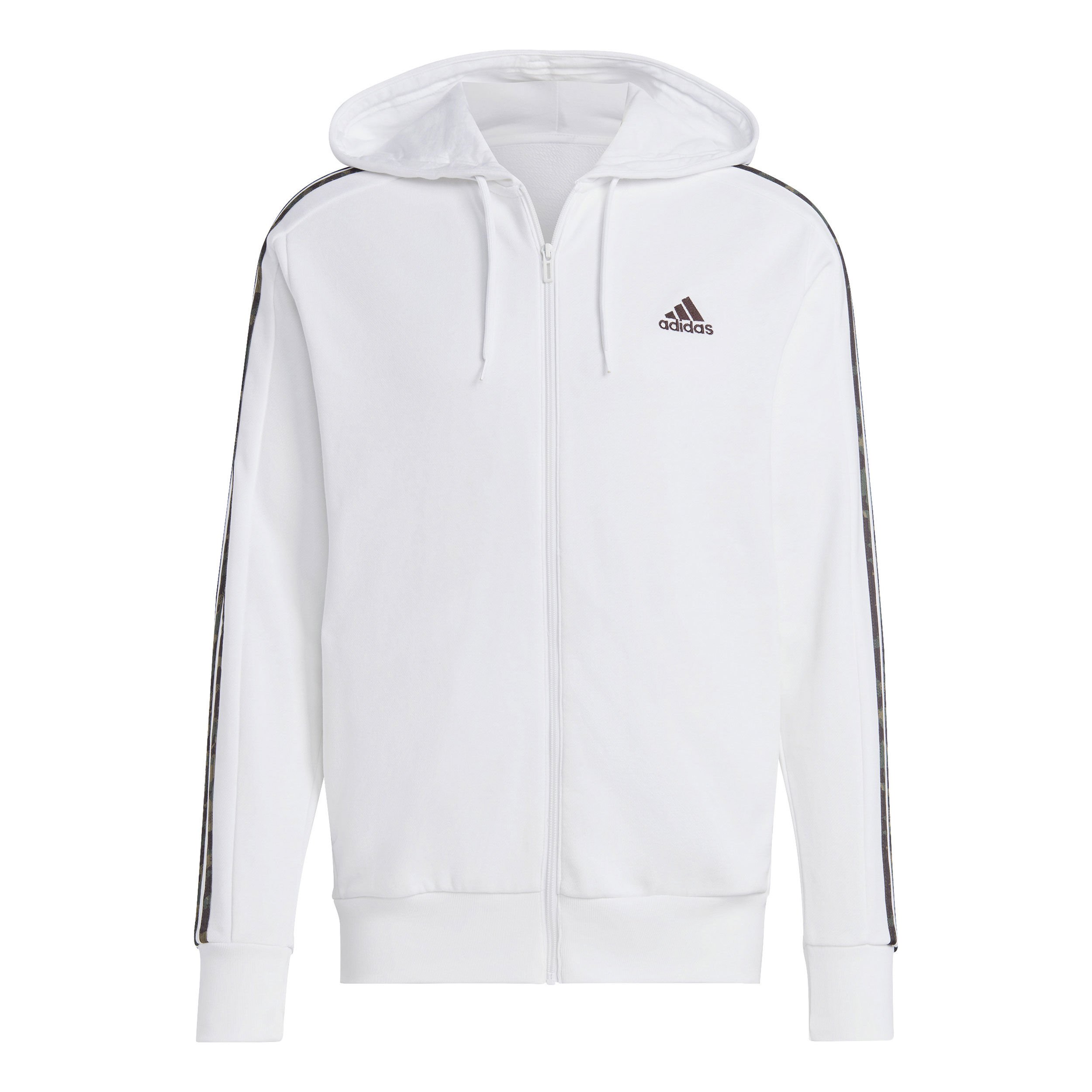 Essentials French Terry 3 Stripes Full Zip Hoodie Men White Black