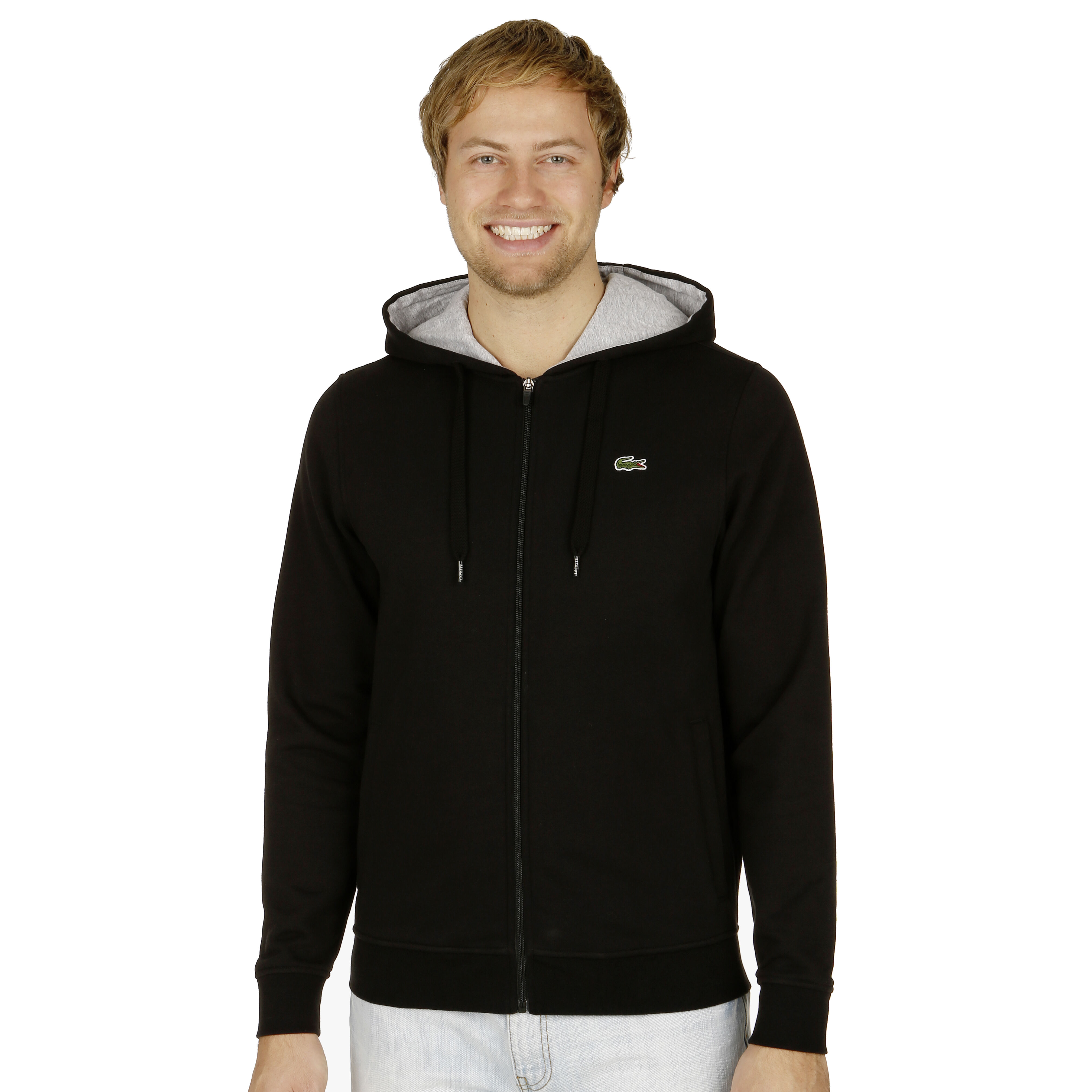 Buy Lacoste Zip Hoodie Men Black, Lightgrey online | Tennis