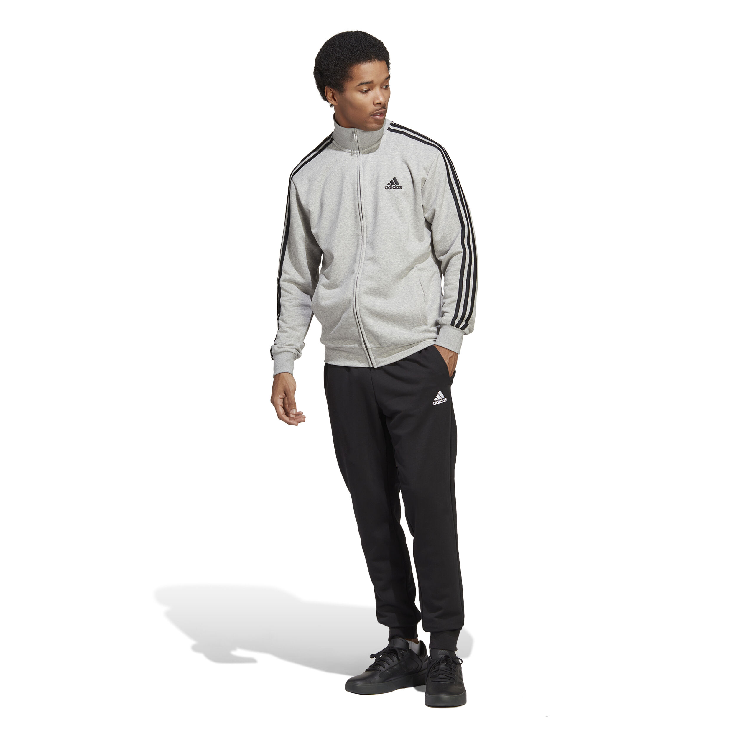 Sportswear Basic 3 Stripes French Terry Tracksuit Men Grey Black