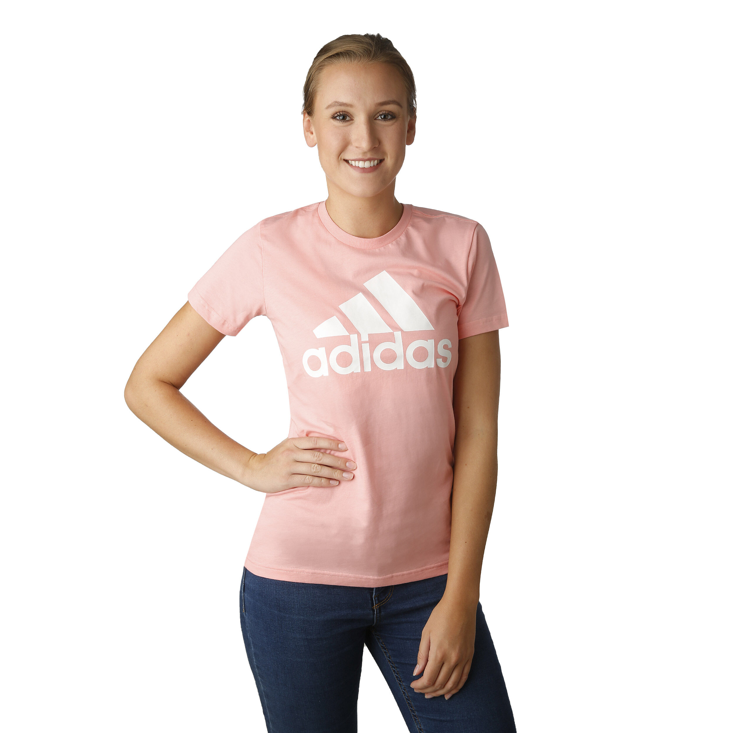 Adidas pink t shirt women's 2025