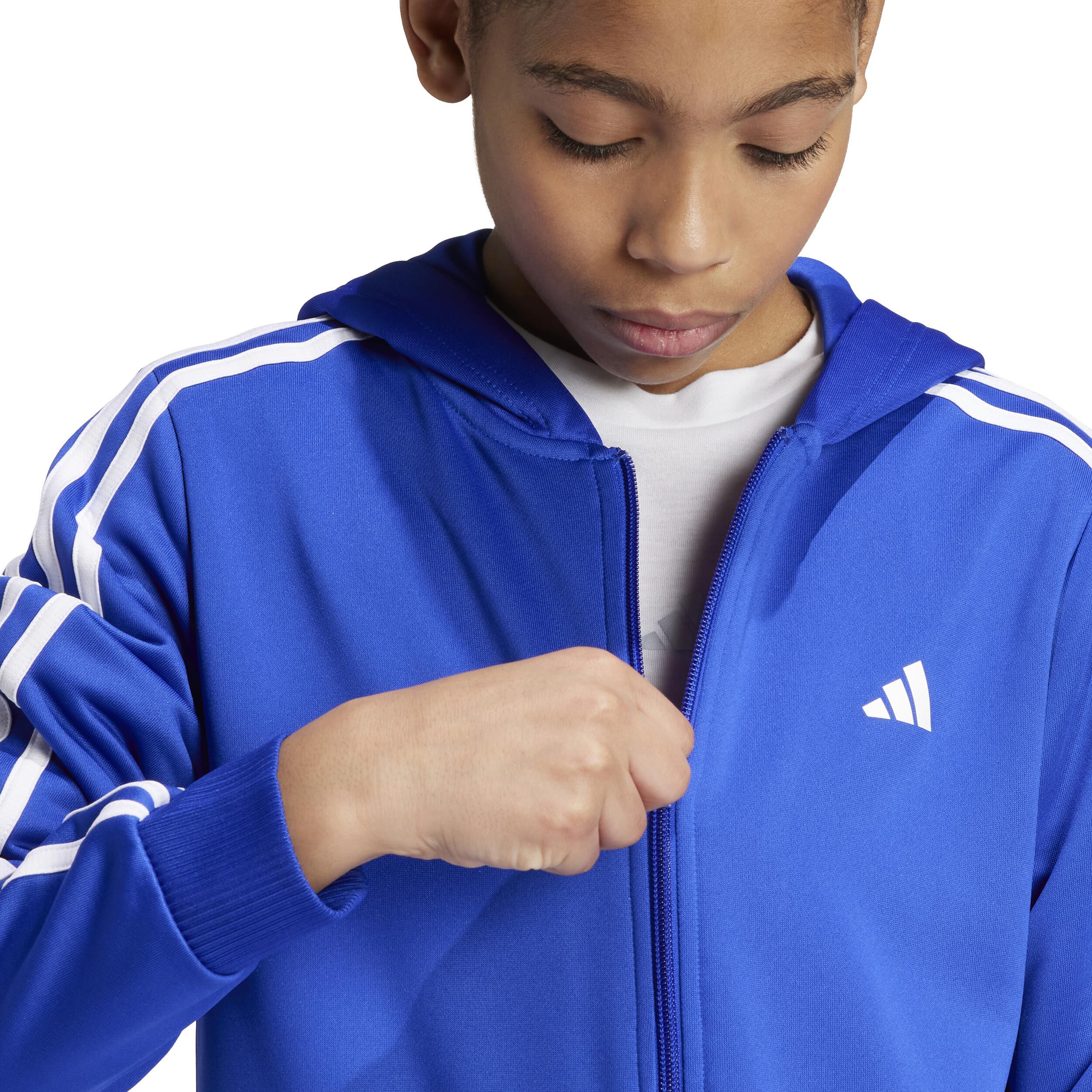 Training Essentials 3 Stripes Zip Hoodie Kids Blue White