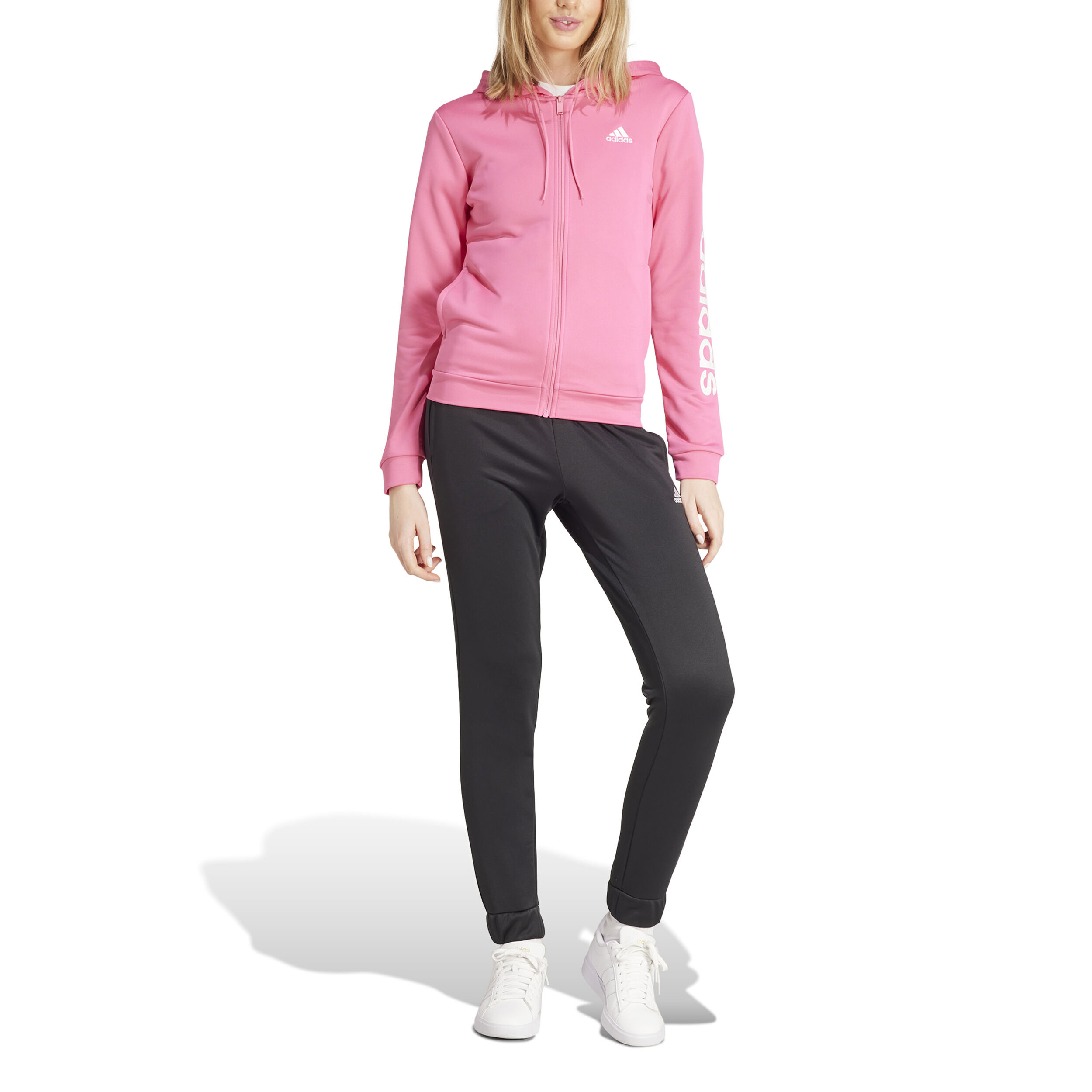 Adidas tracksuit pink and black sales