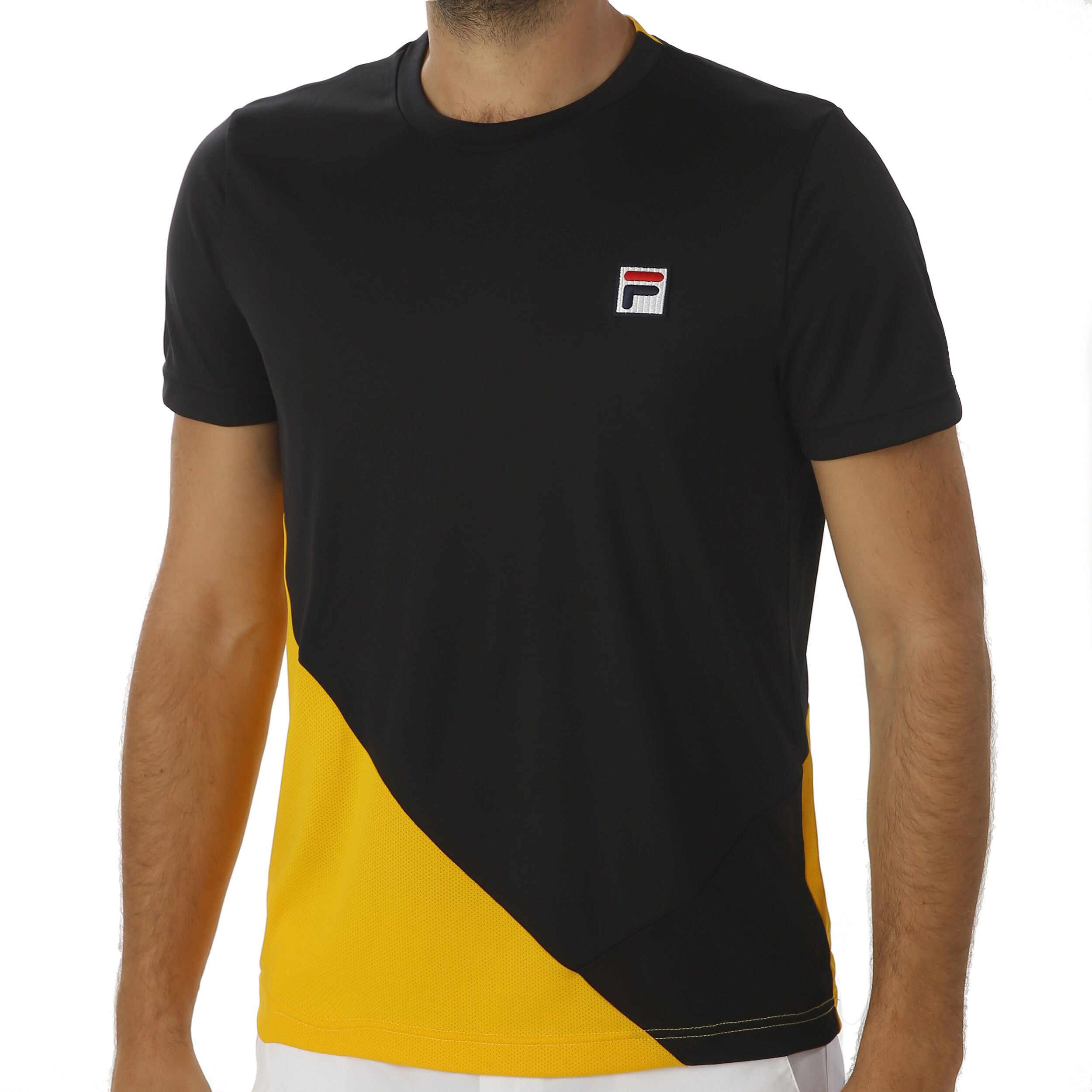 Black and yellow fila shirt on sale
