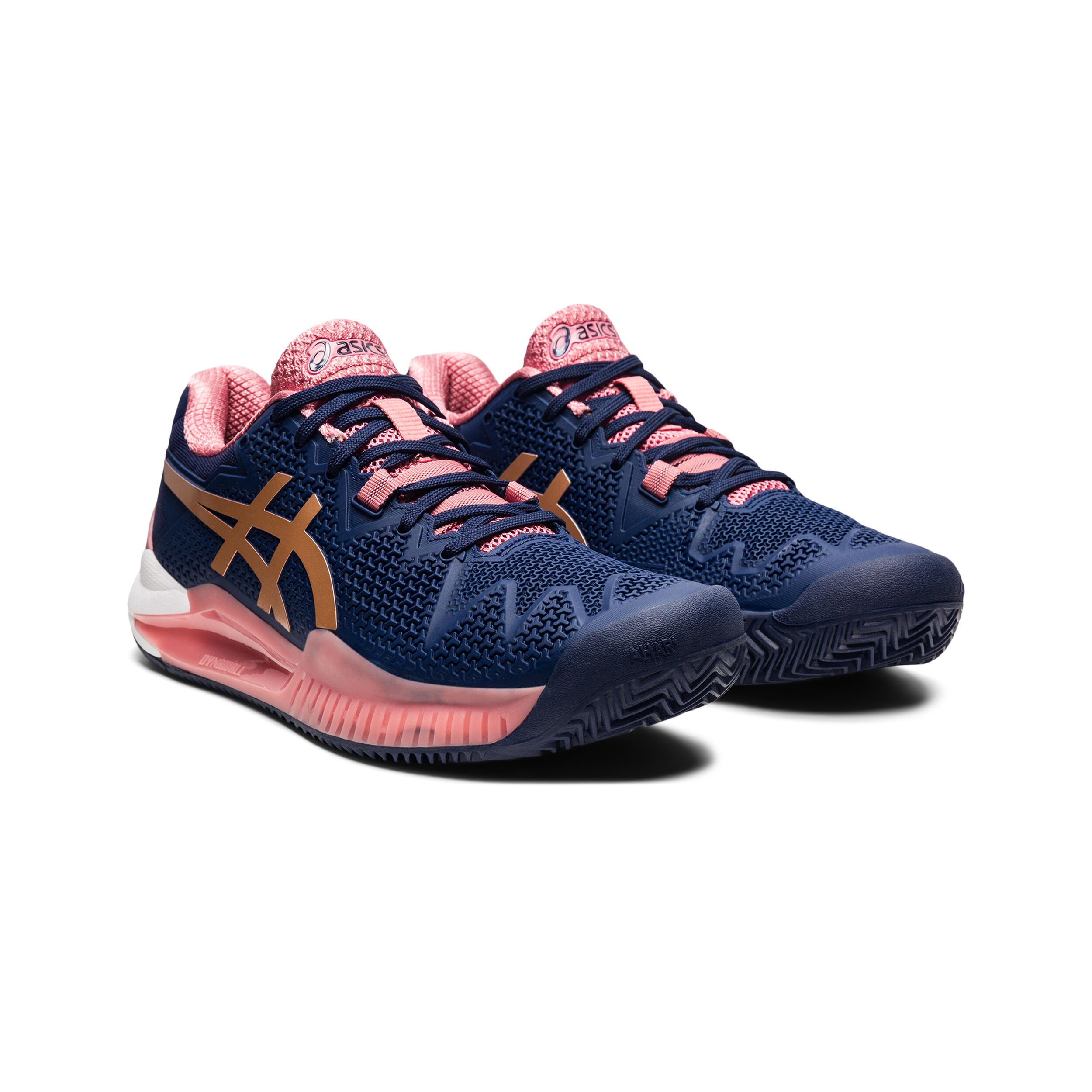 Gel Resolution 8 Clay Court Shoe Women Dark Blue Orange
