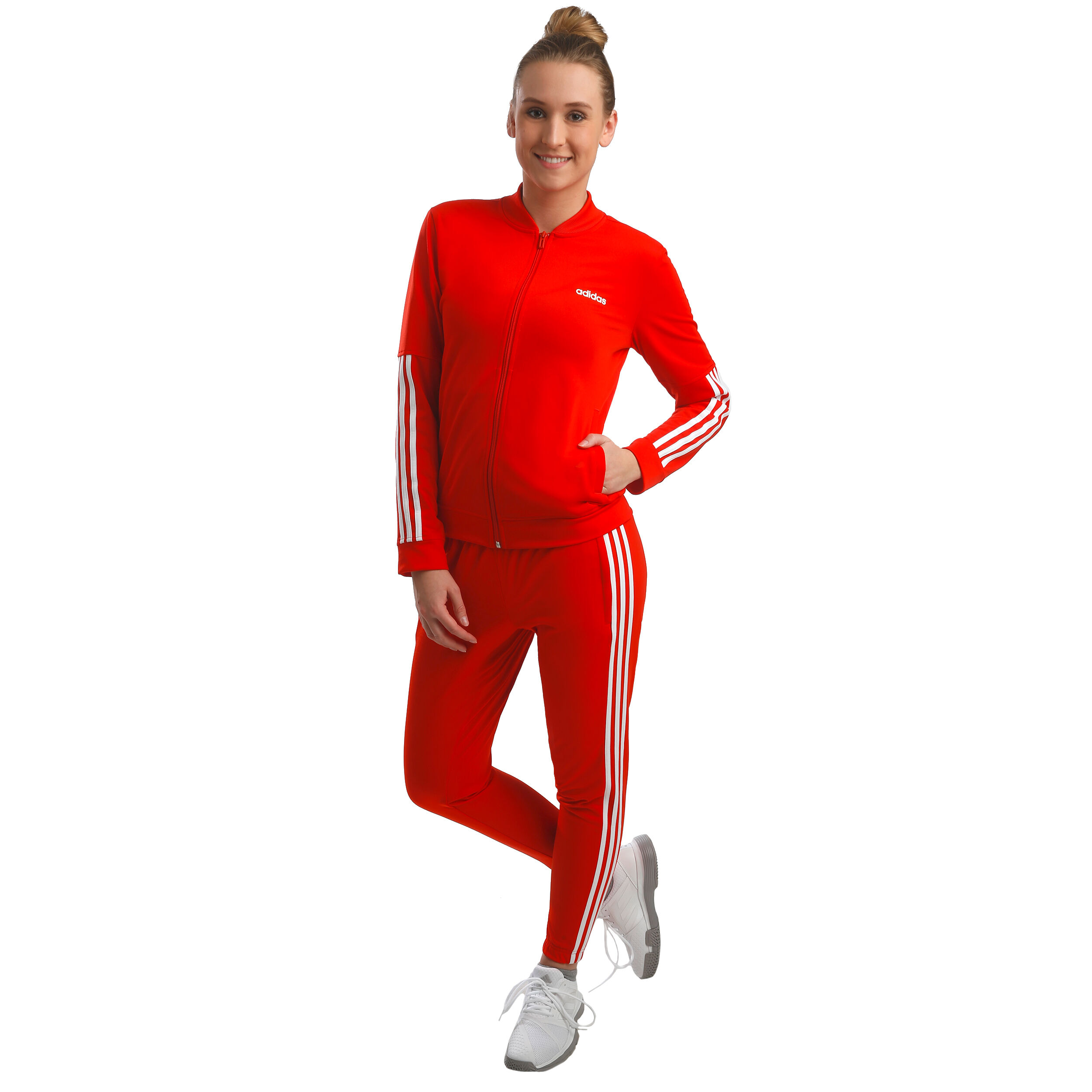 Red and white adidas tracksuit womens shop