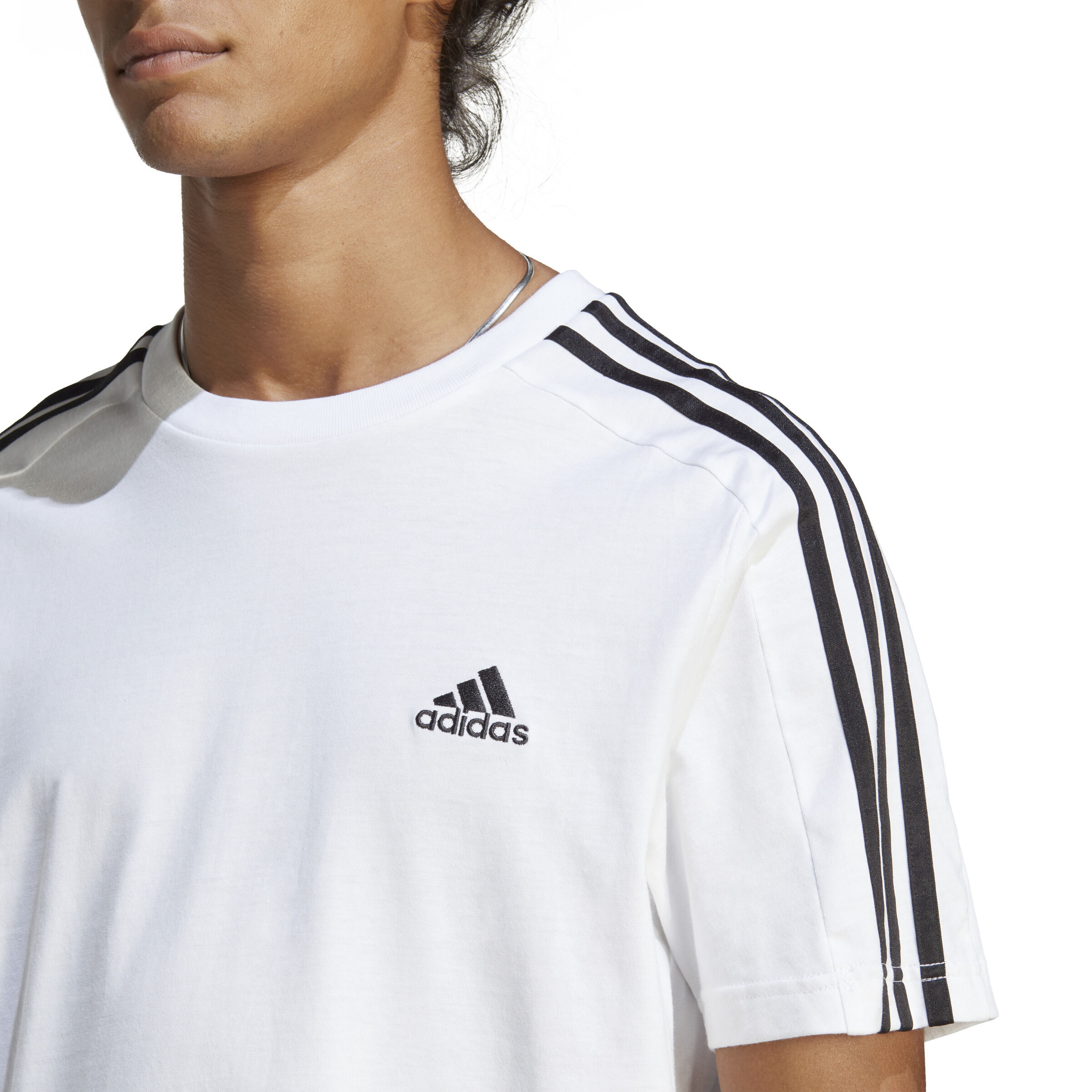 Essentials Single Jersey 3 Stripes T Shirt Men White Black