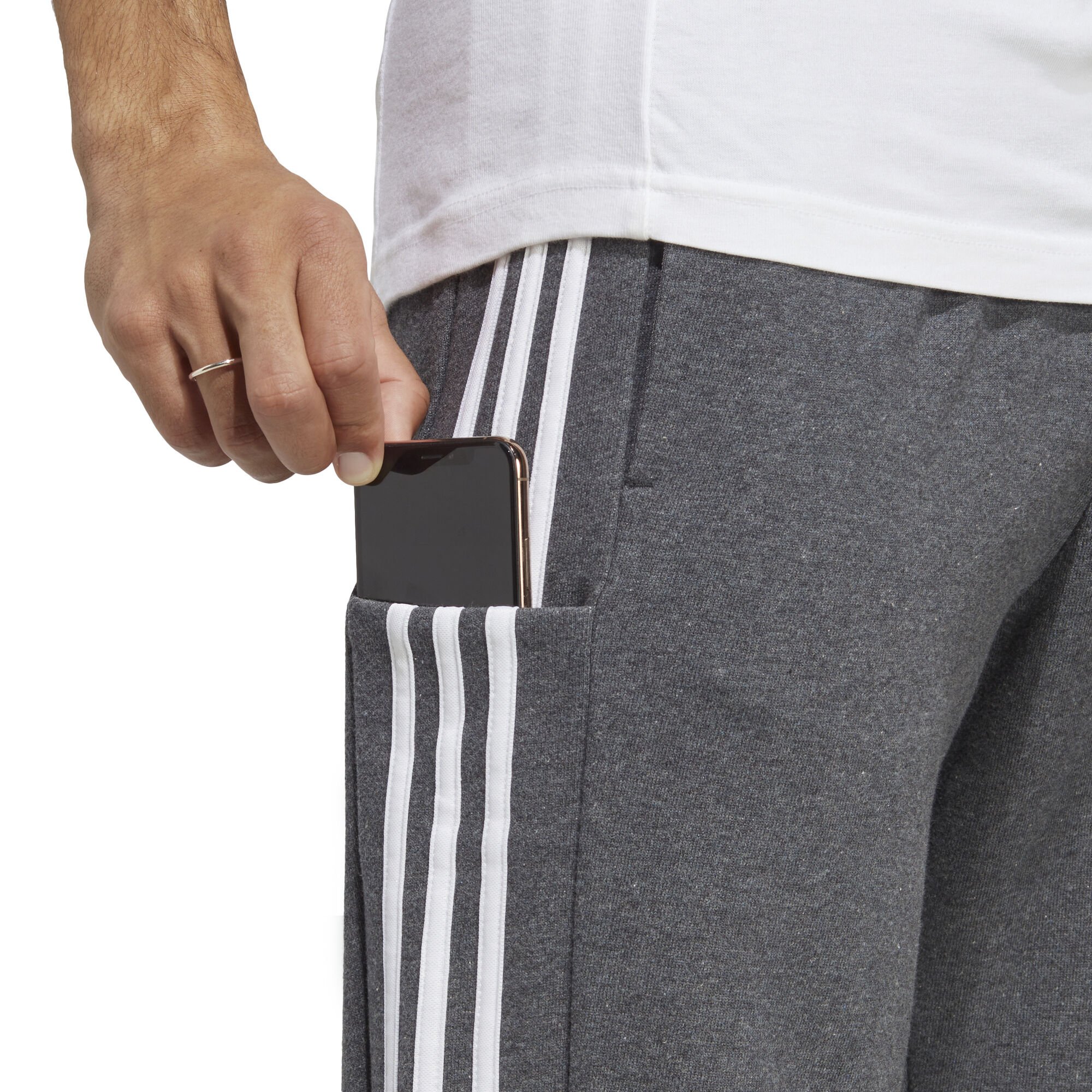 Essentials French Terry Tapered Cuff 3-Stripes Training Pants Men - Grey,  White