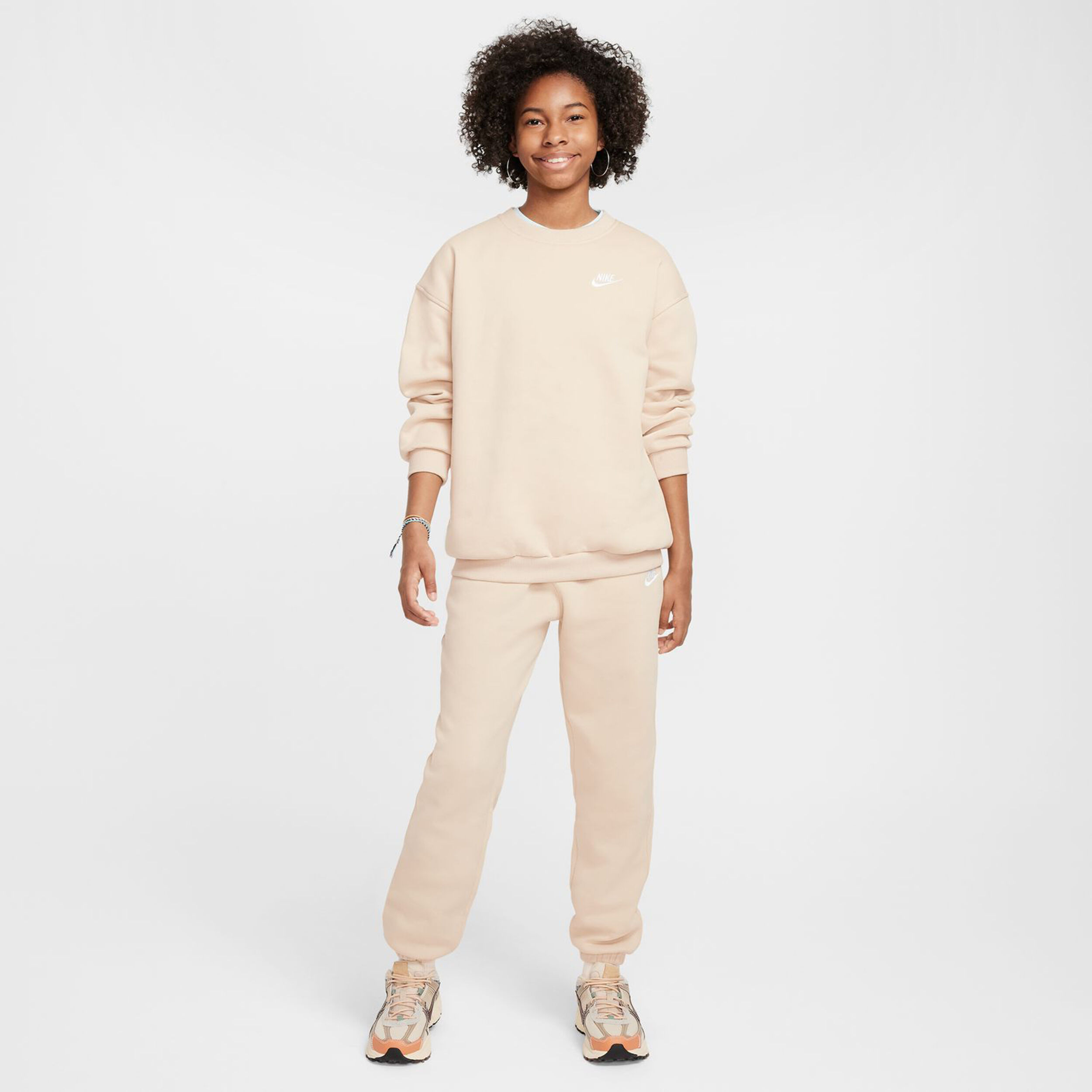 Buy Nike Club Fleece Oversized Crew Sweatshirt Girls Beige