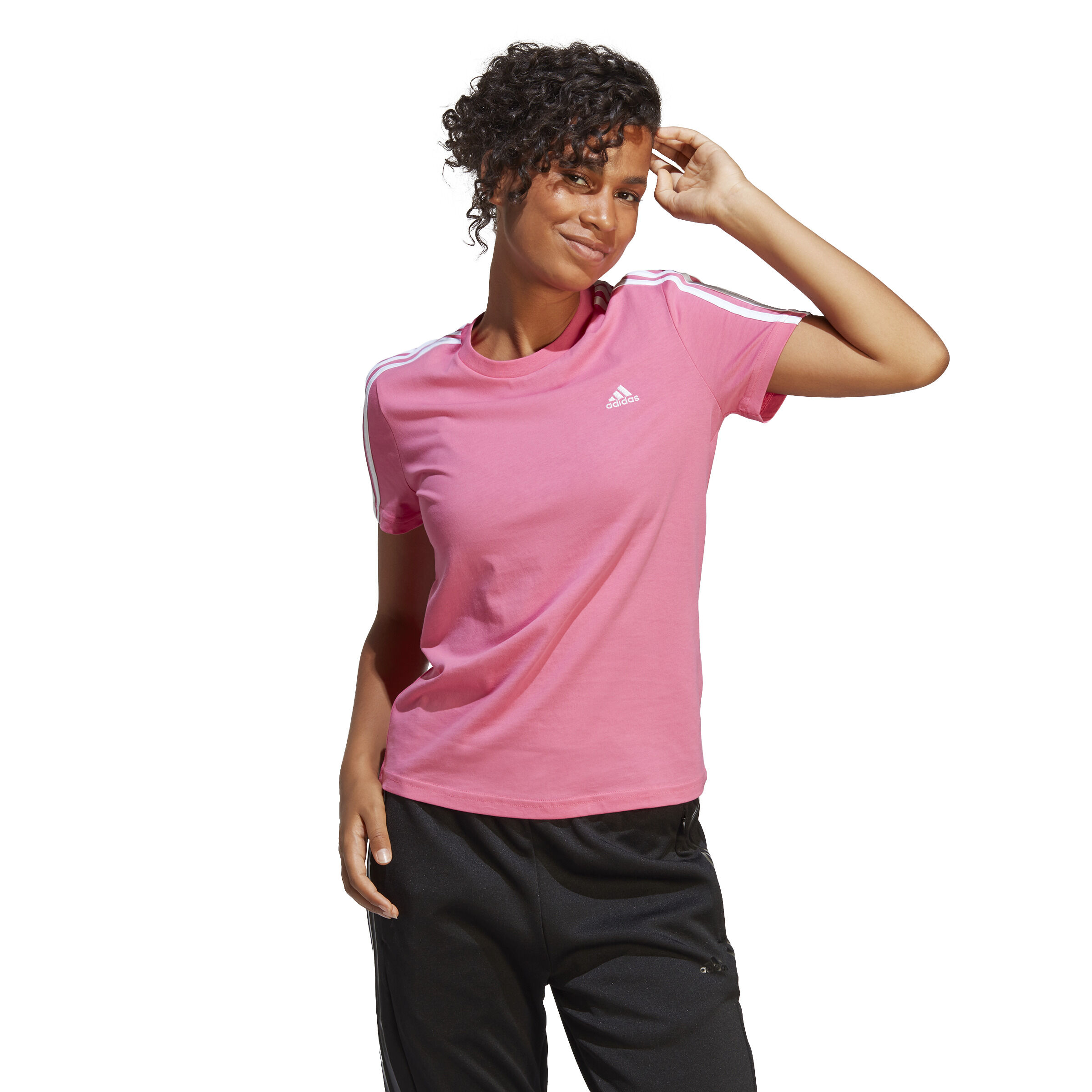 Buy adidas Essentials Slim 3 Stripes T Shirt Women Pink White